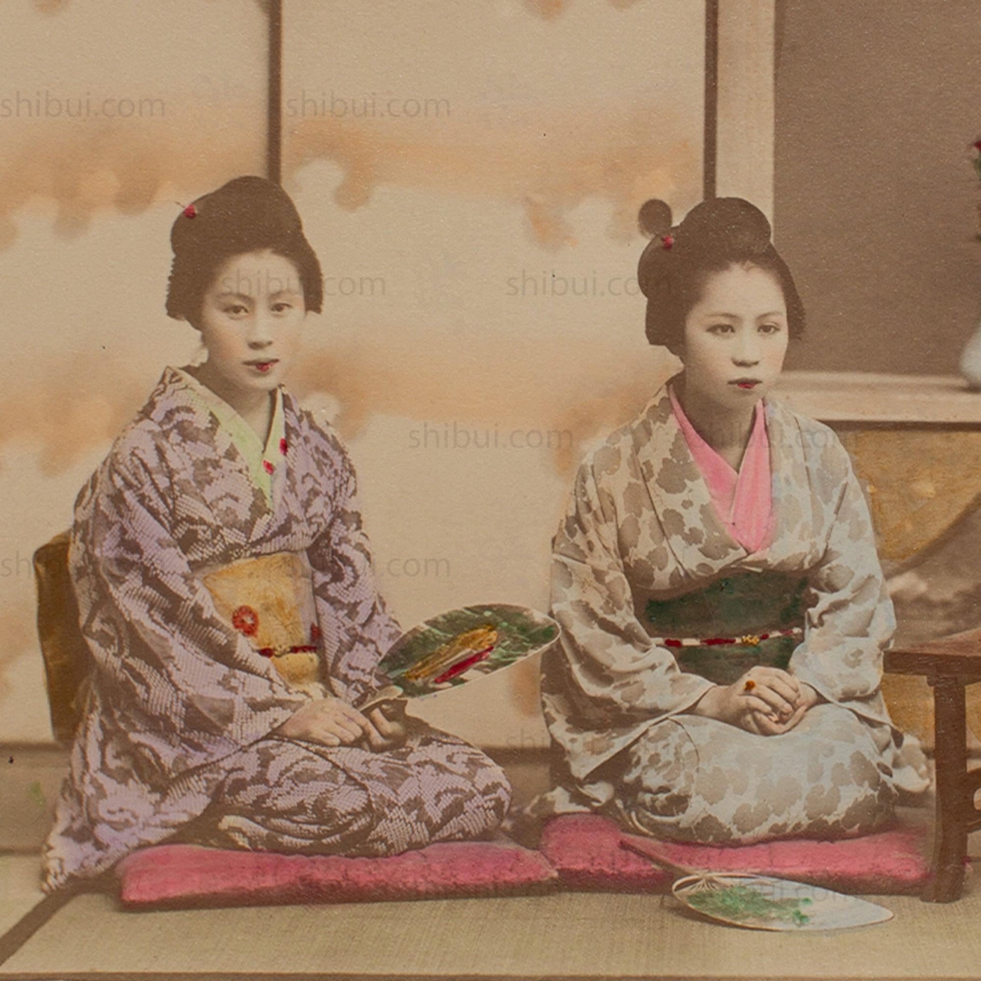 Hand Tinted Albumen of Music Lesson | Antique Japanese Photograph