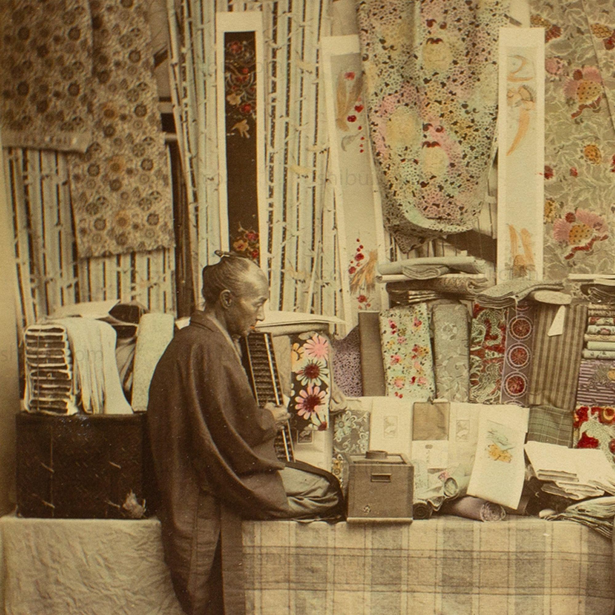 Textile Store | Japanese Antique Hand Tinted Albumen Photo