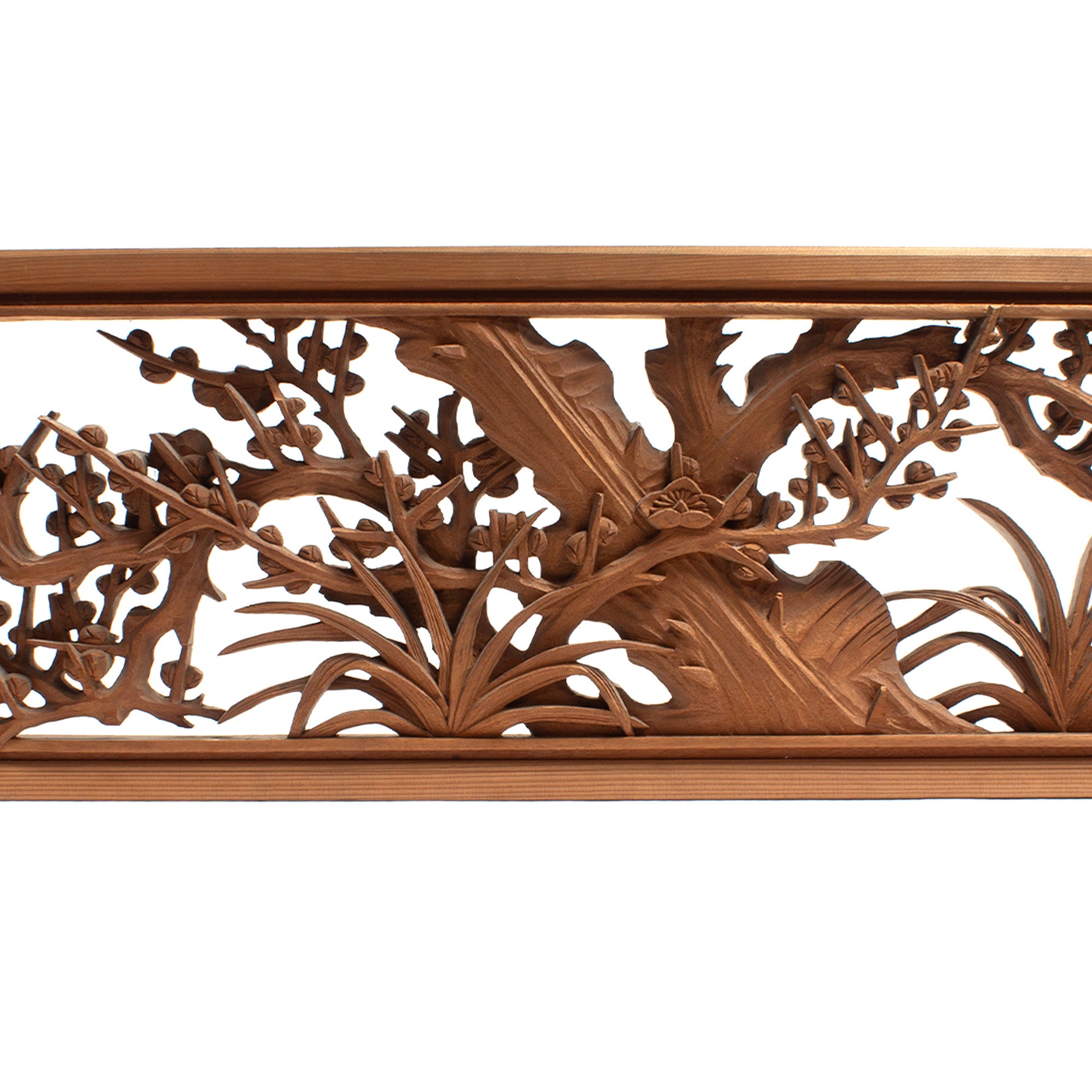 Deeply Caved Ranma Pair | Transom Carving | Japanese Architectural Decor