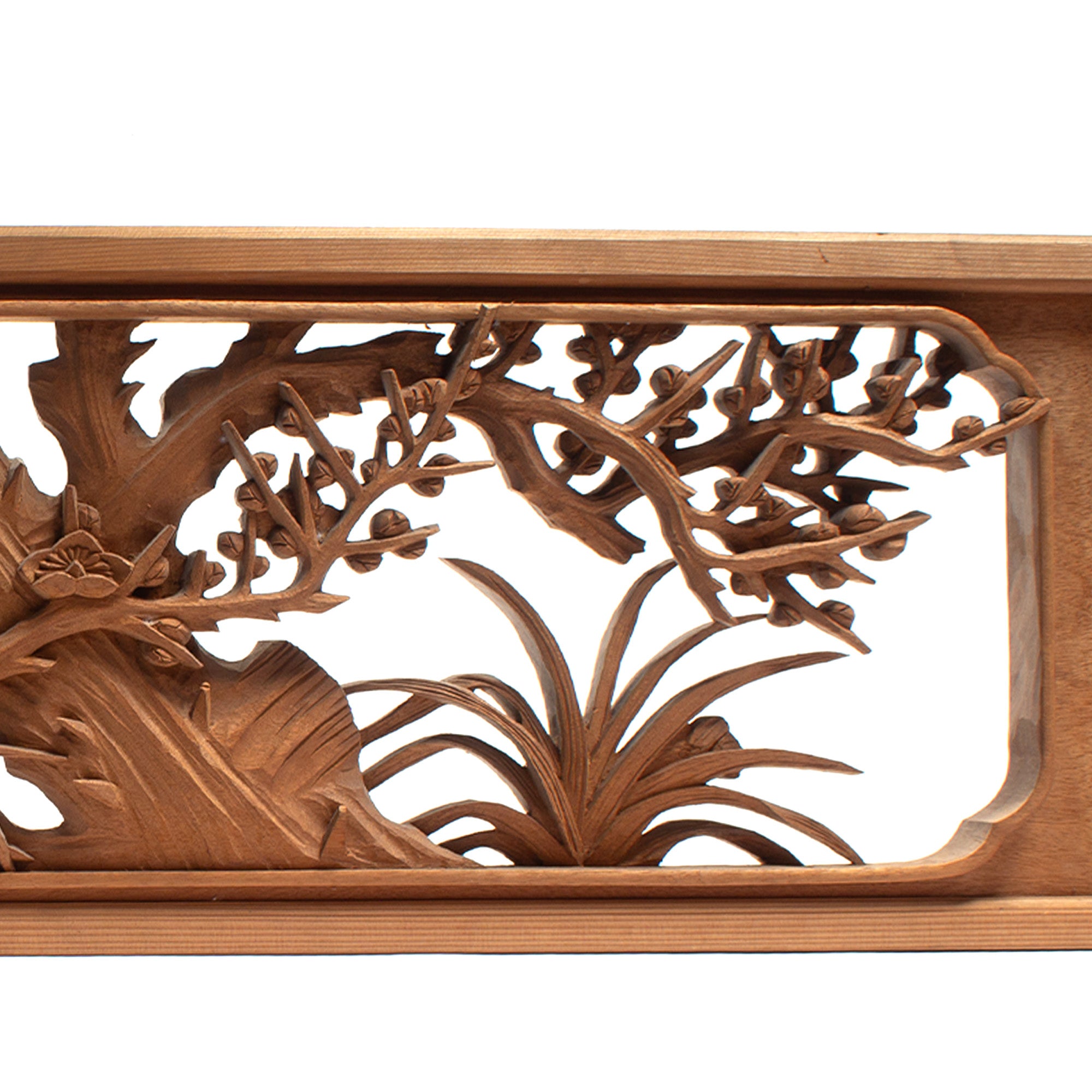 Deeply Caved Ranma Pair | Transom Carving | Japanese Architectural Decor