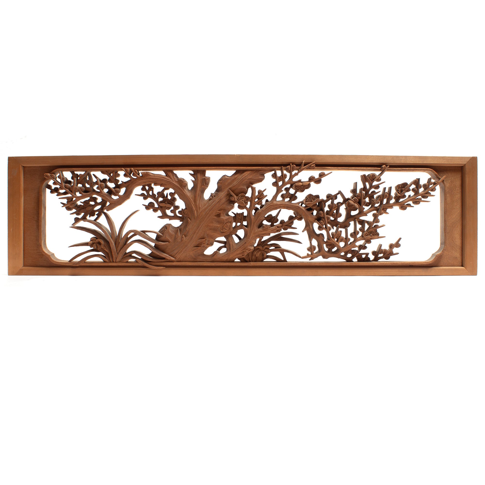 Deeply Caved Ranma Pair | Transom Carving | Japanese Architectural Decor