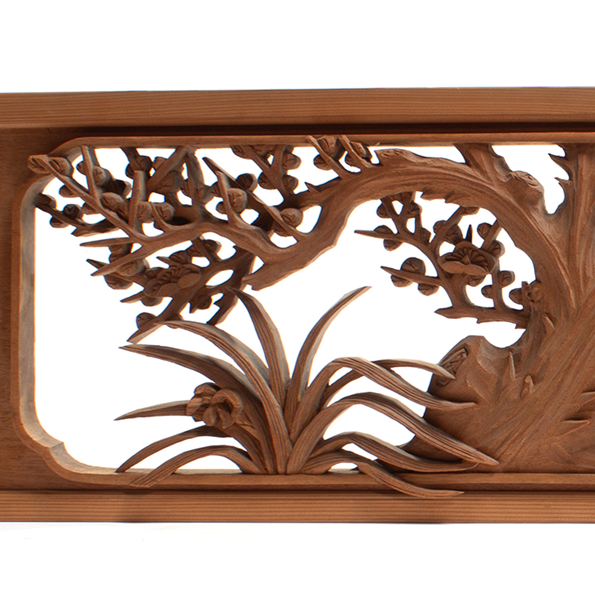 Deeply Caved Ranma Pair | Transom Carving | Japanese Architectural Decor