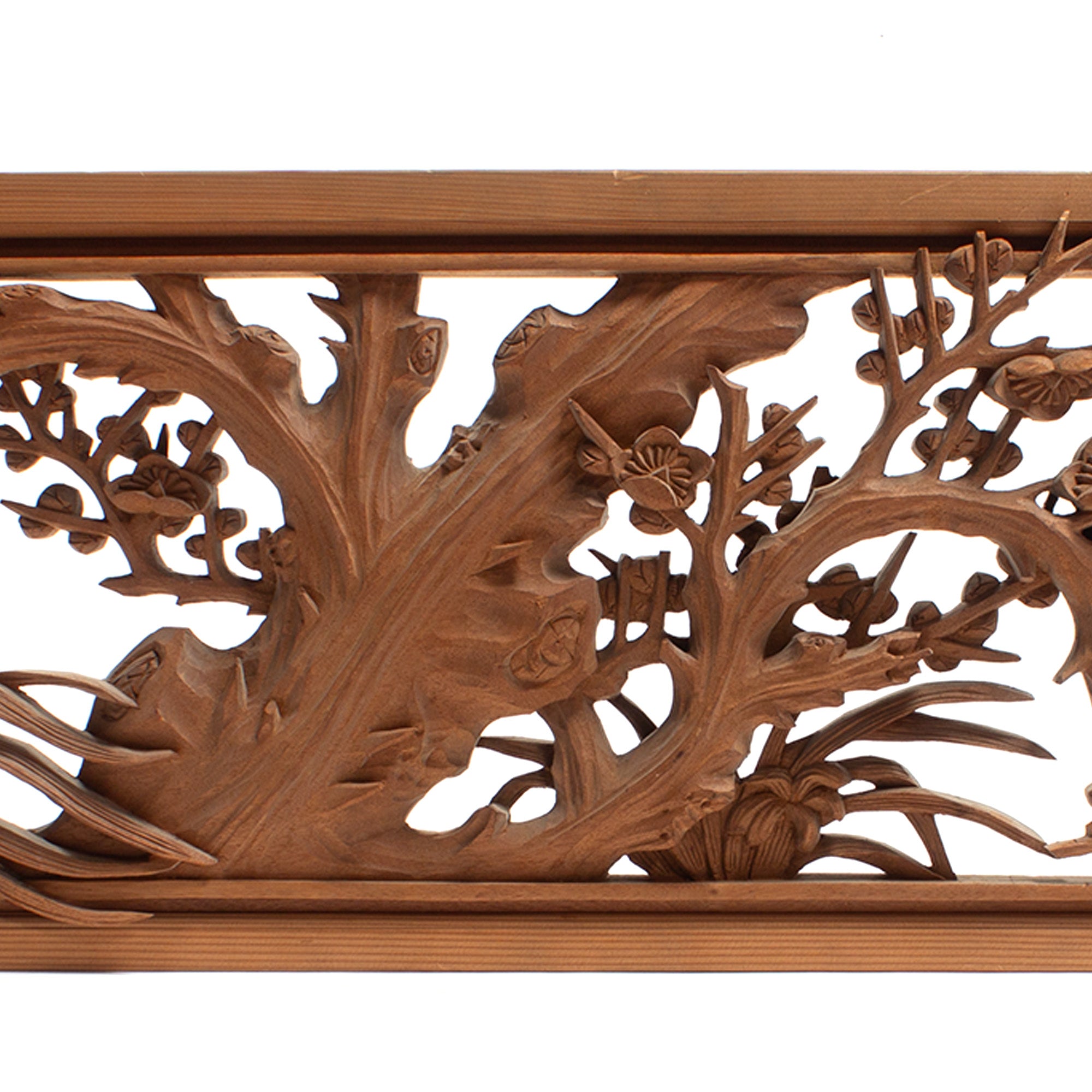 Deeply Caved Ranma Pair | Transom Carving | Japanese Architectural Decor