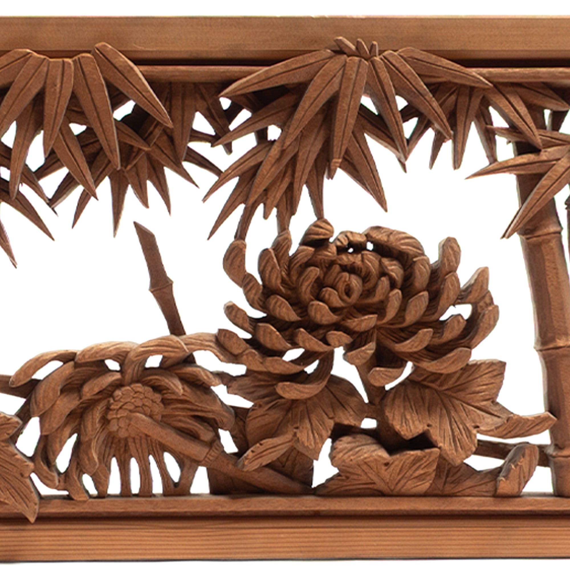 Deeply Caved Ranma Pair | Transom Carving | Japanese Architectural Decor
