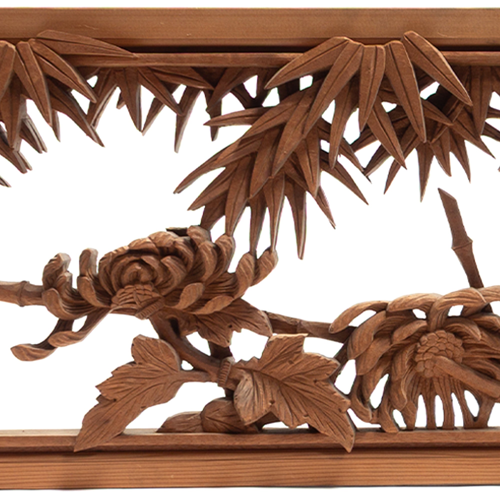 Deeply Caved Ranma Pair | Transom Carving | Japanese Architectural Decor