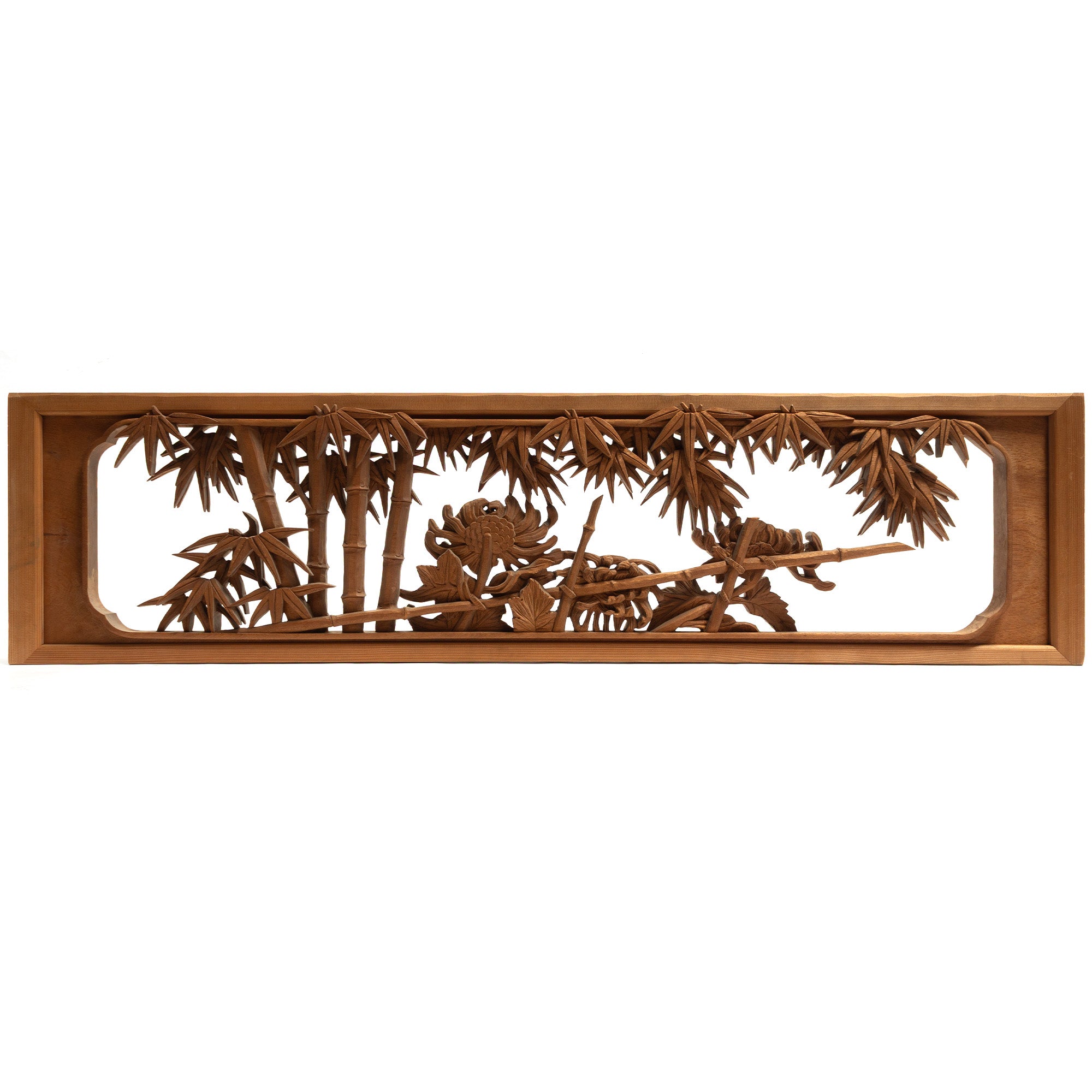 Deeply Caved Ranma Pair | Transom Carving | Japanese Architectural Decor