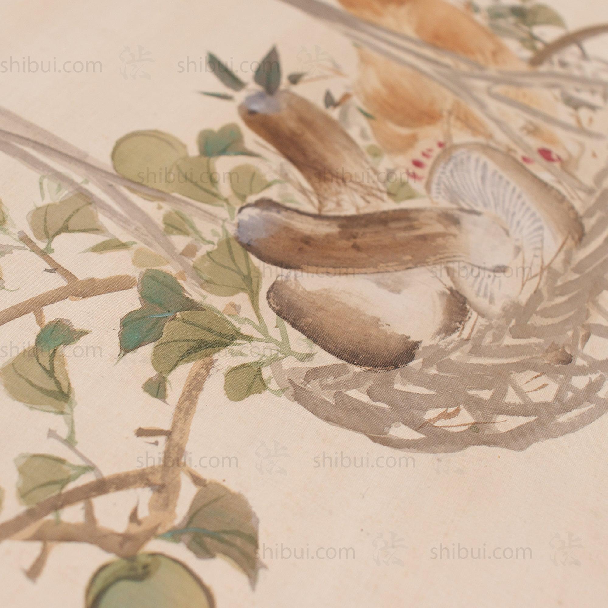 Matsutake and Bamboo Shoots | Foraging Basket Painting | Antique Scroll