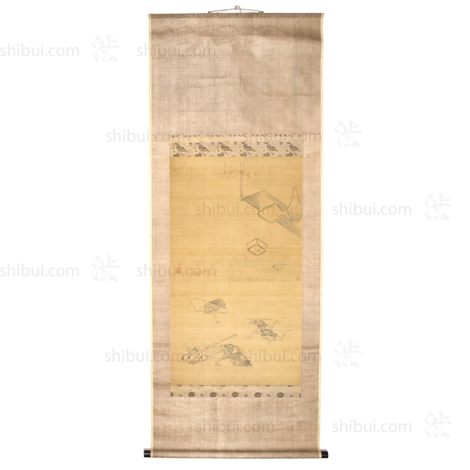 Antique Japanese Drunken Fairytale War Scroll