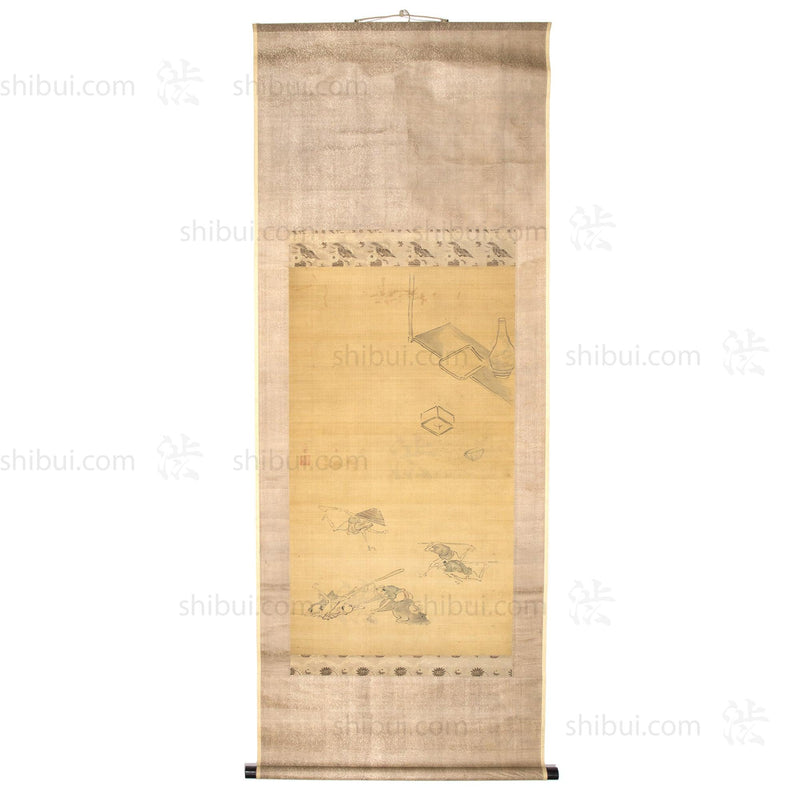 Antique Japanese Drunken Fairytale War Scroll