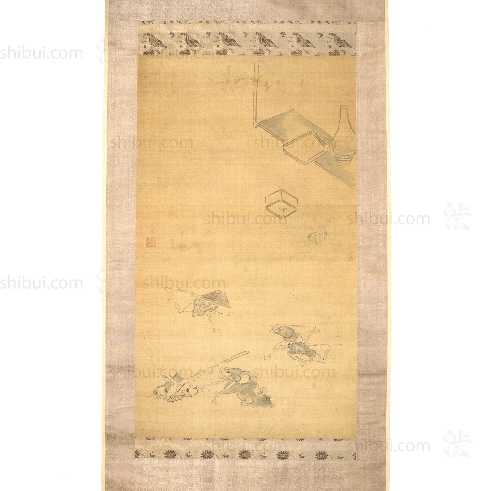 Antique Japanese Drunken Fairytale War Scroll