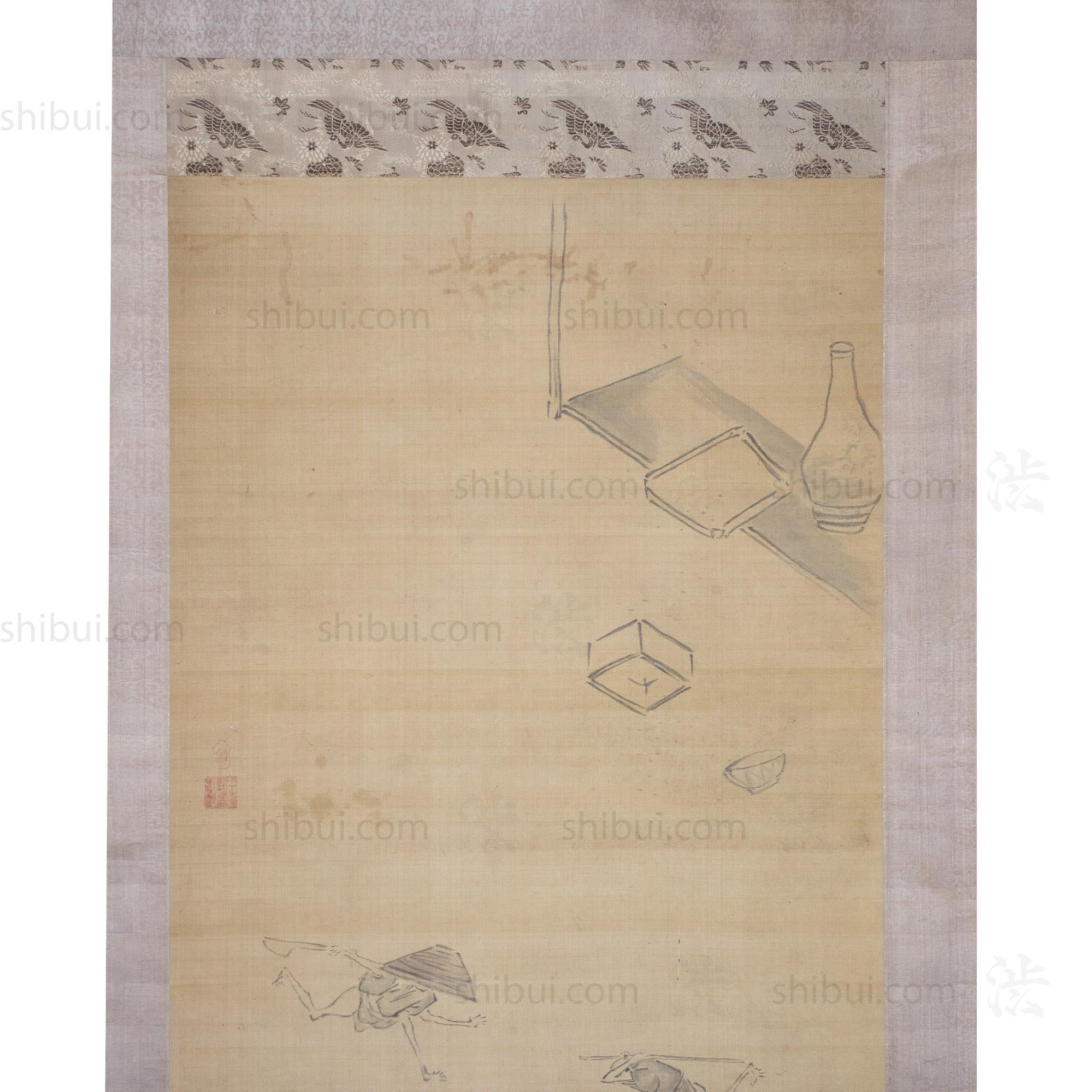 Antique Japanese Drunken Fairytale War Scroll
