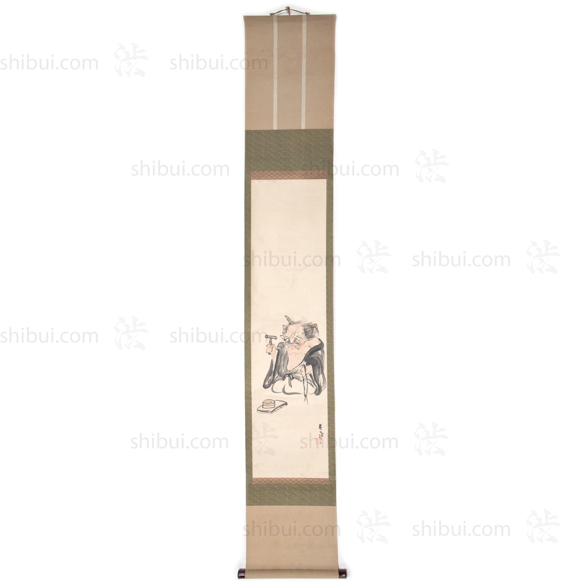 Antique Japanese Otsu-e Style Demon Priest Scroll