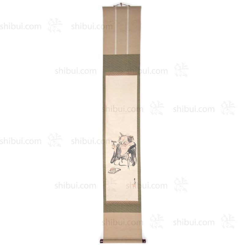 Antique Japanese Otsu-e Style Demon Priest Scroll