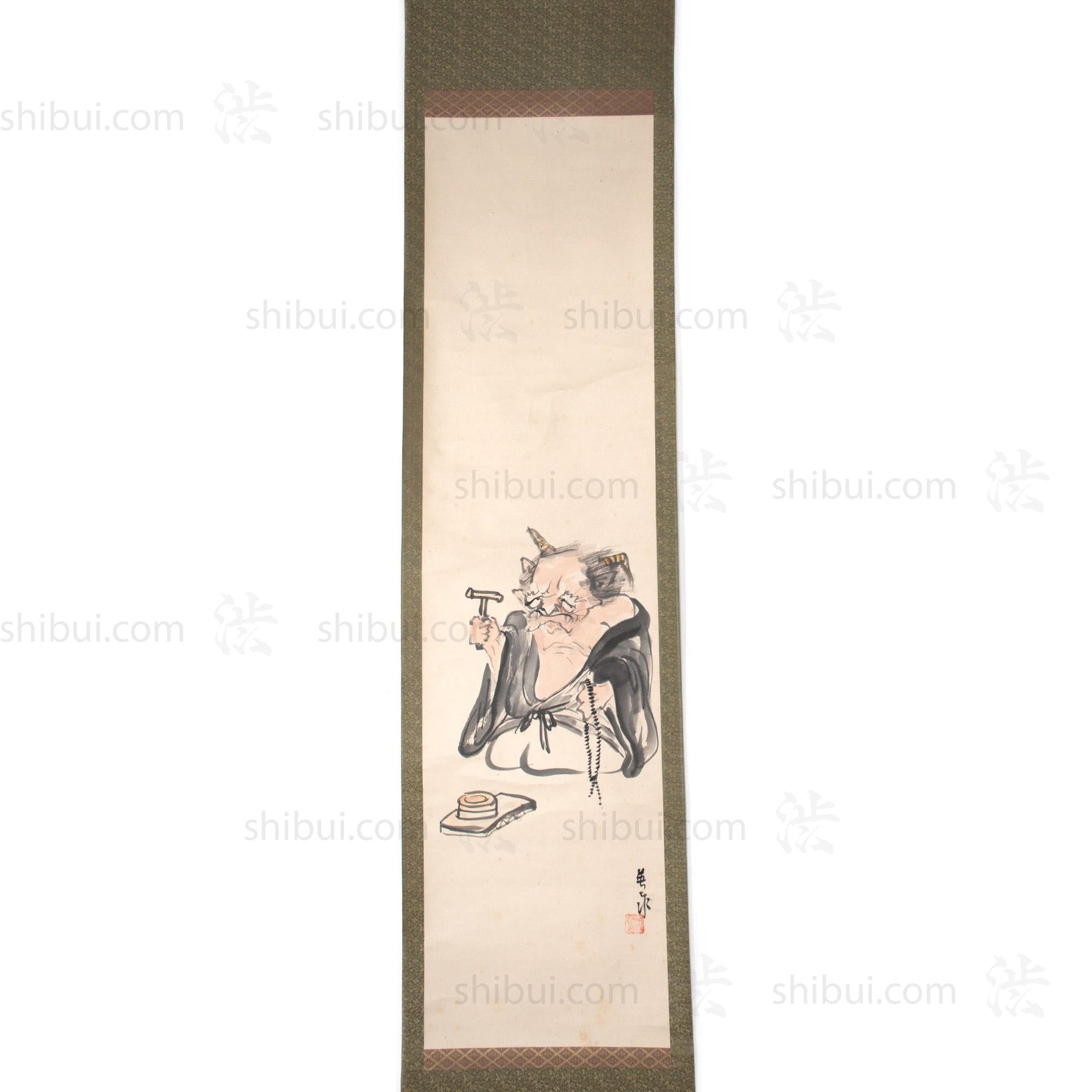 Antique Japanese Otsu-e Style Demon Priest Scroll