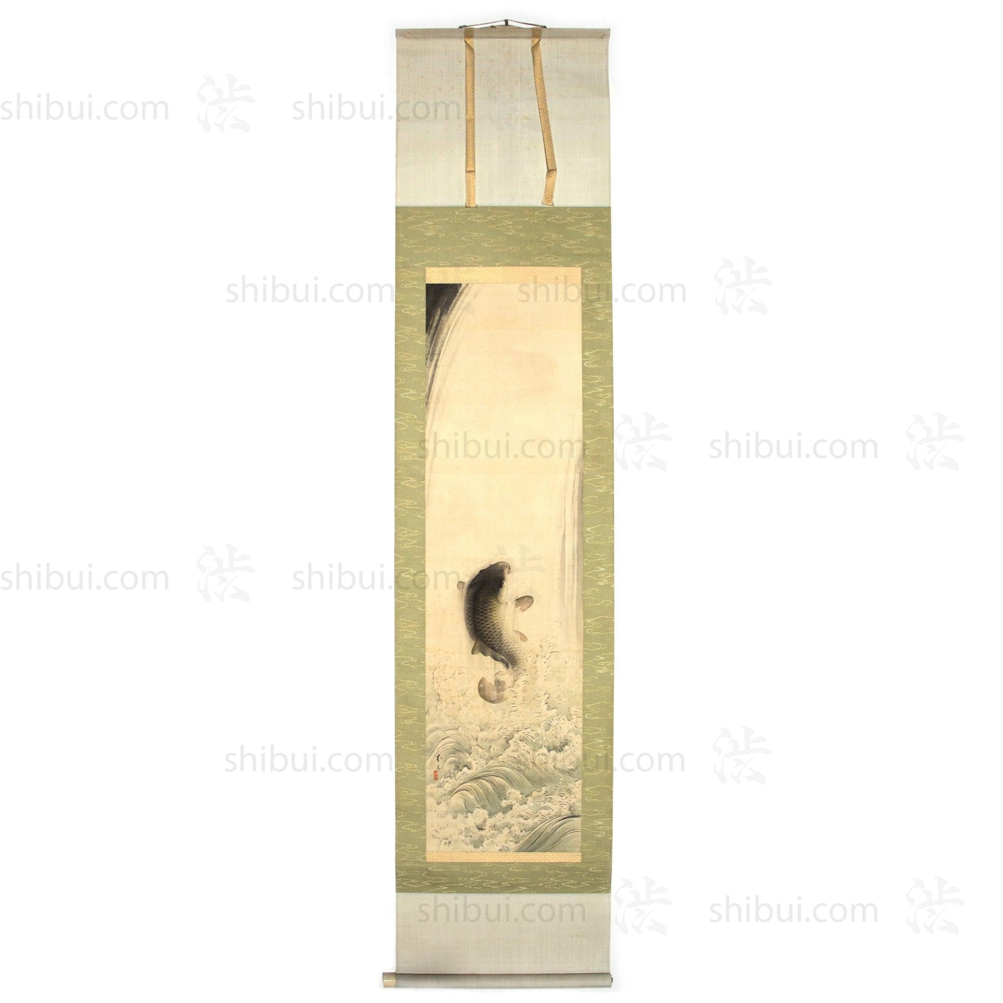 Antique Japanese Leaping Koi Scroll