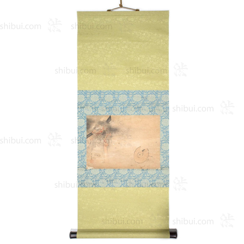 Antique Japanese Thunder God & Man Scroll