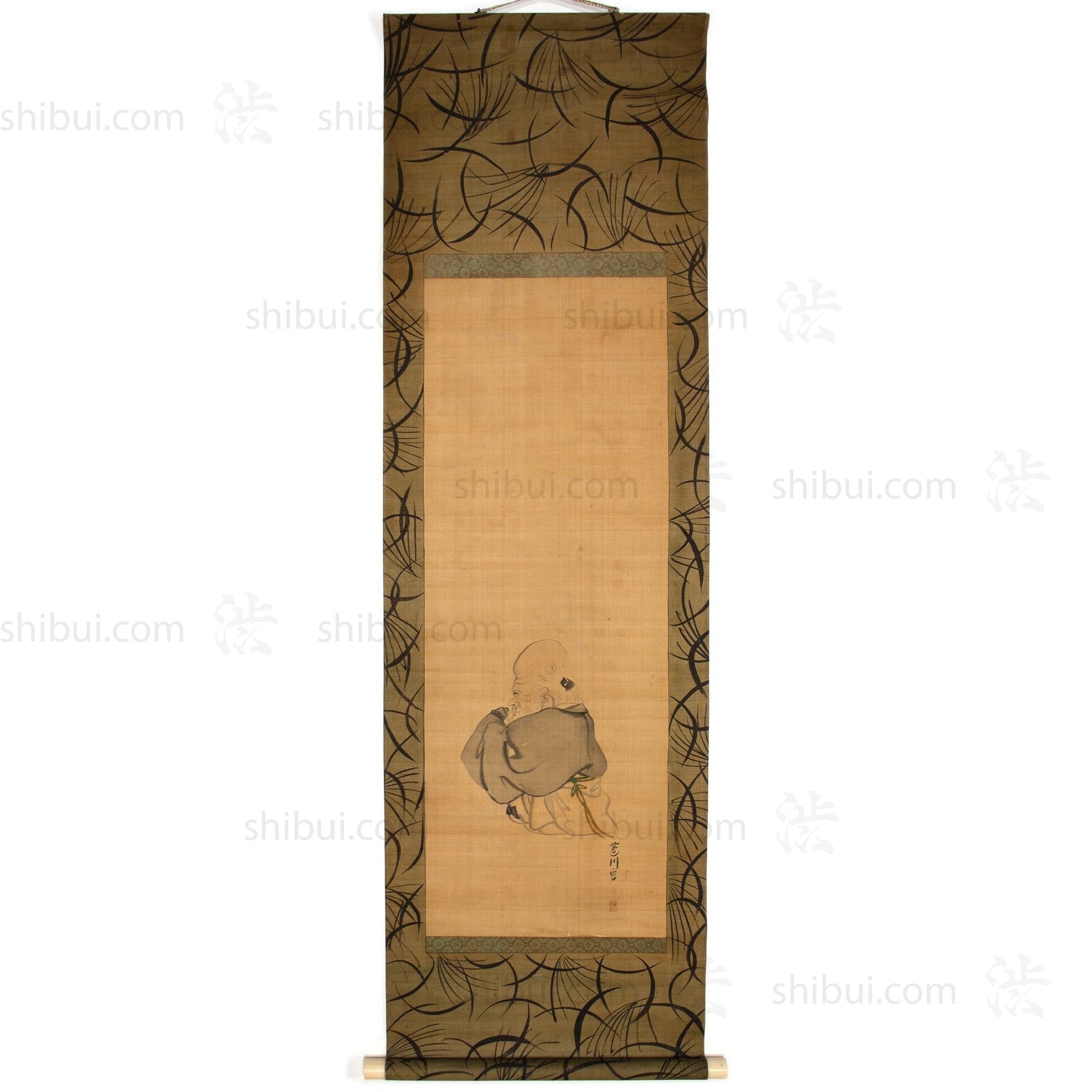 Antique Japanese Scroll of the Lucky God Jurojin