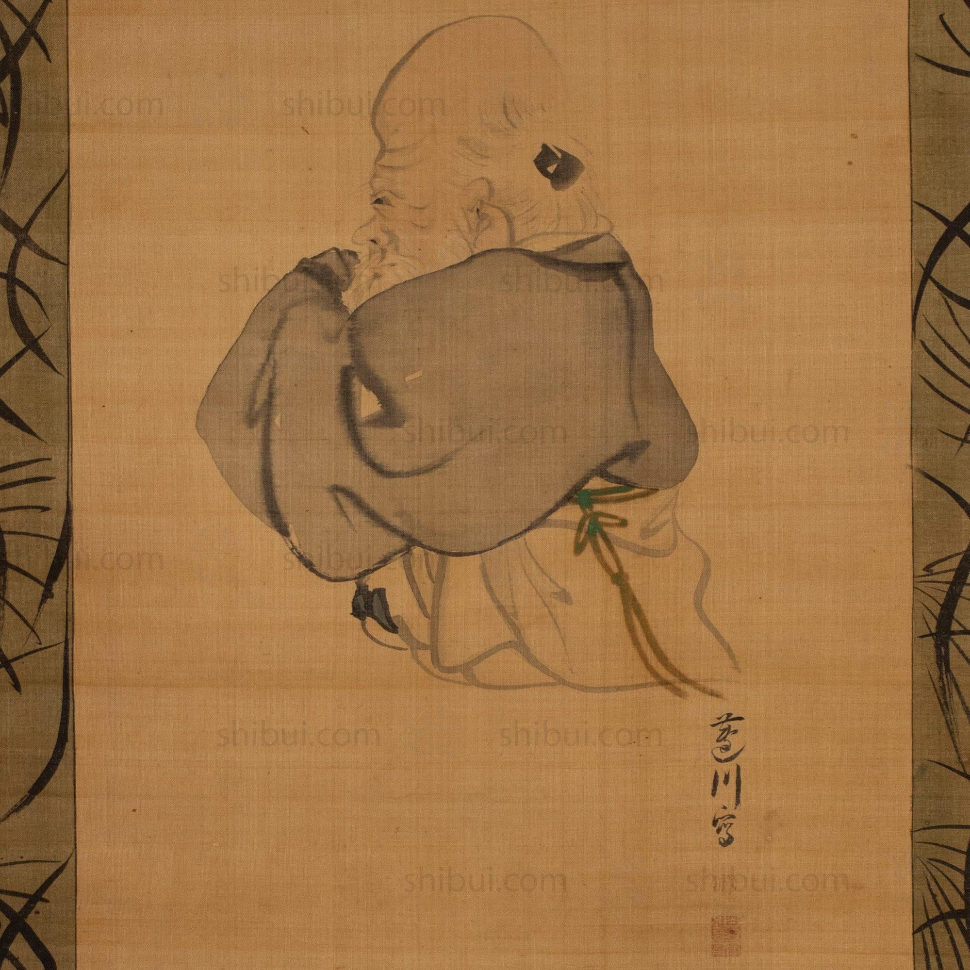 Antique Japanese Scroll of the Lucky God Jurojin