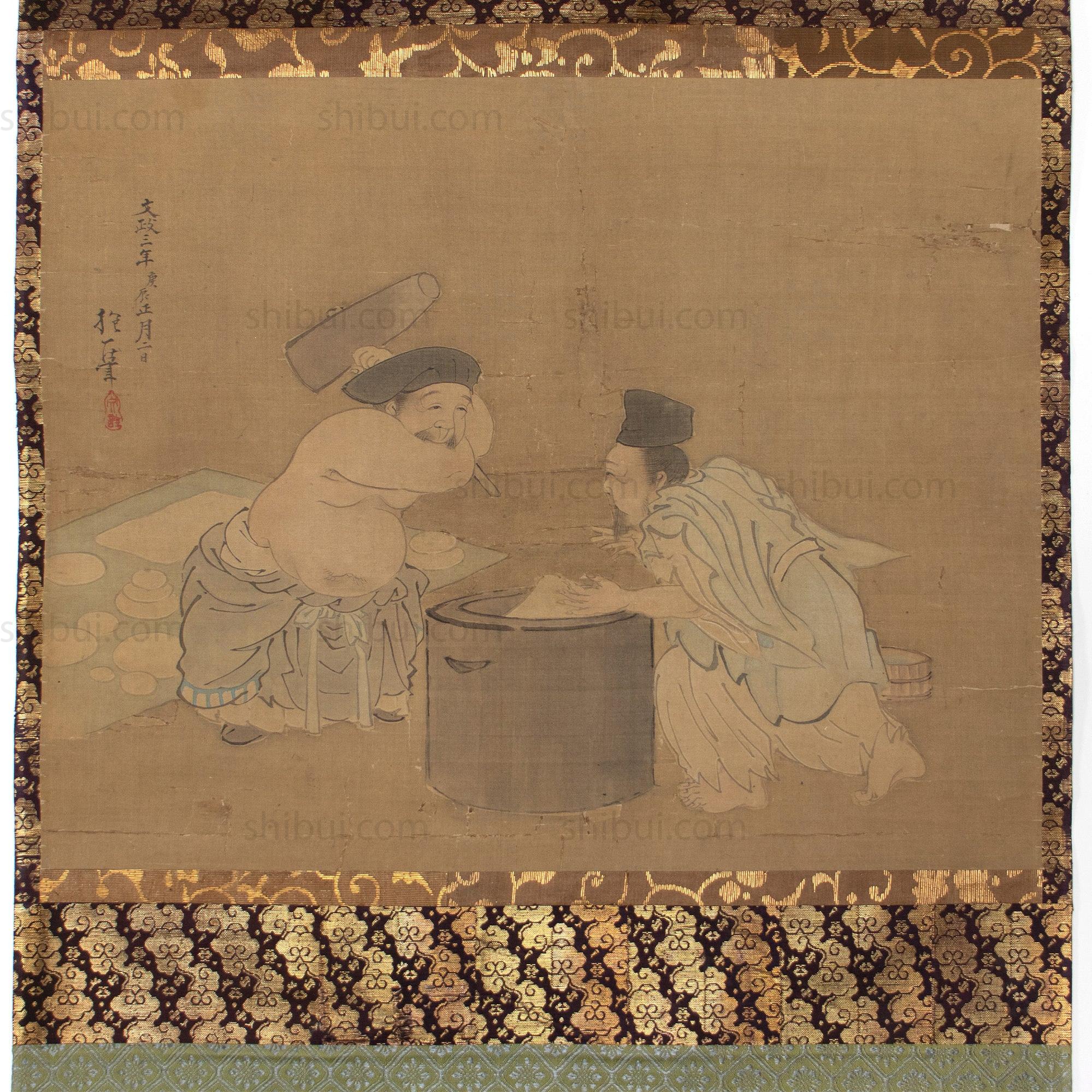 Antique Daikoku & Ebisu Scroll Painting | Lucky Gods