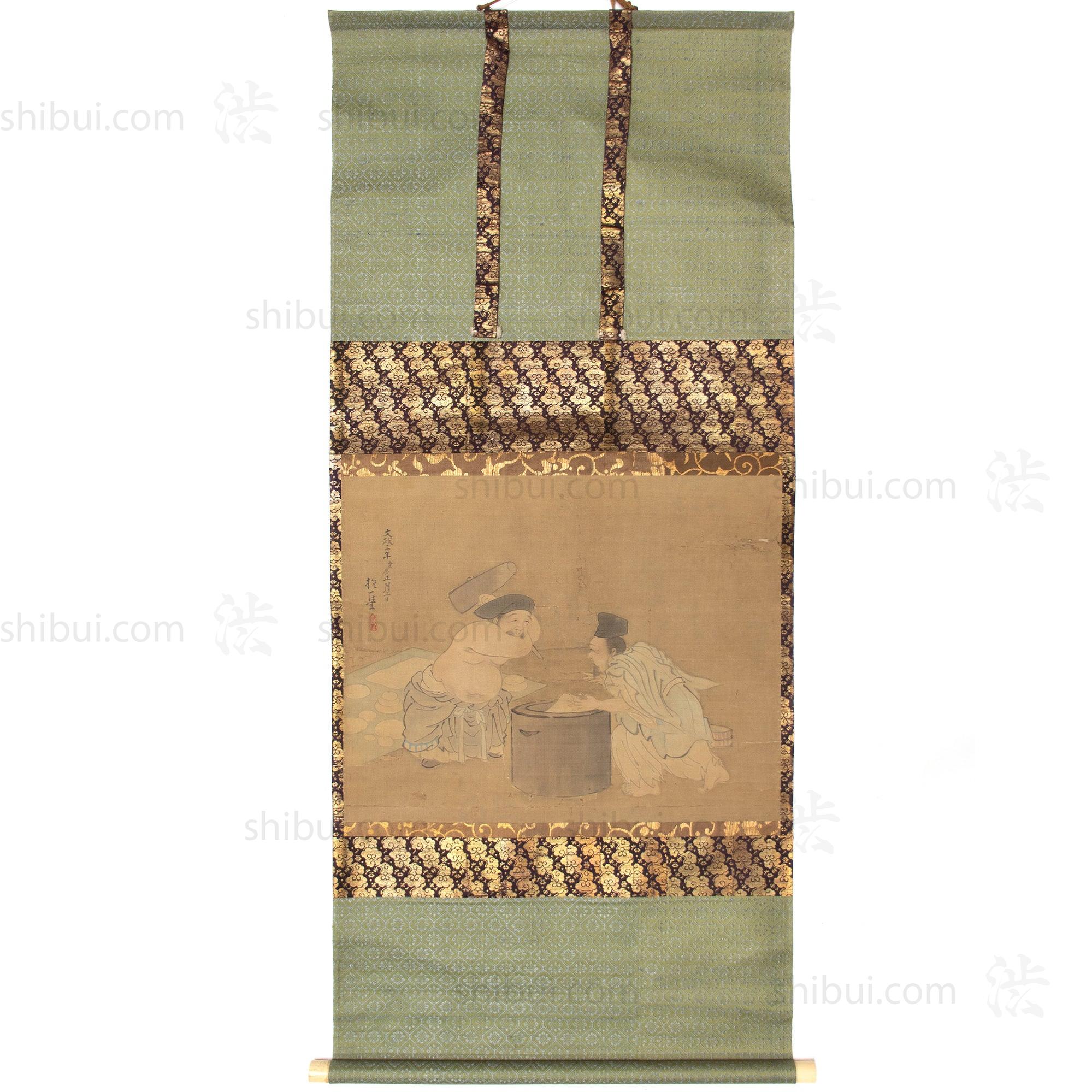 Antique Daikoku & Ebisu Scroll Painting | Lucky Gods