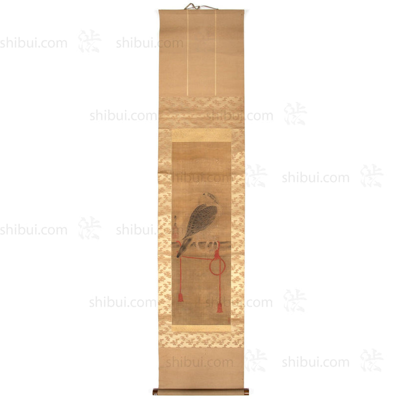 Antique Japanese Hawk & Red Cord Scroll