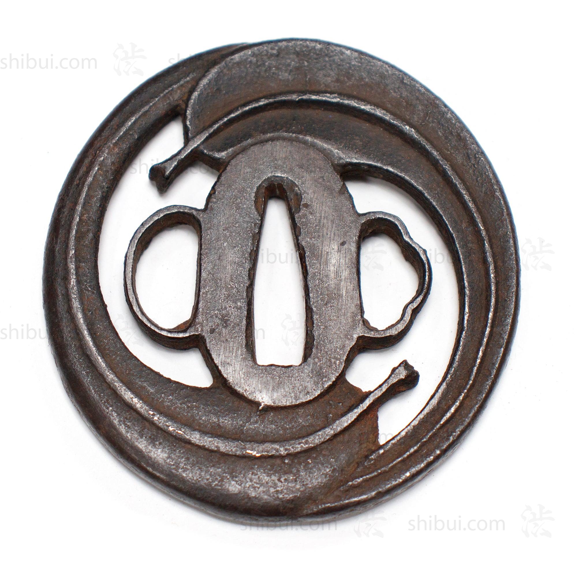 Bamboo Leaf Forged Iron Tsuba Sword Guard