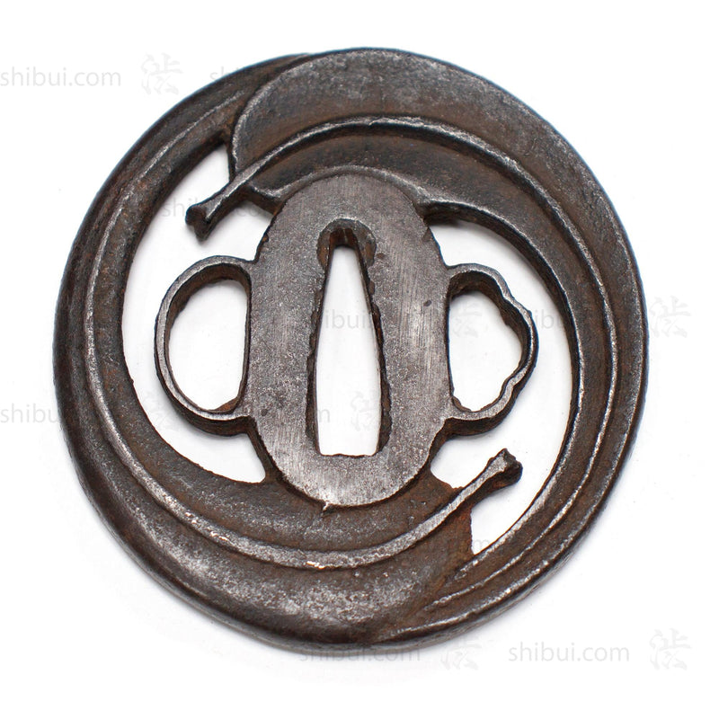 Bamboo Leaf Forged Iron Tsuba Sword Guard