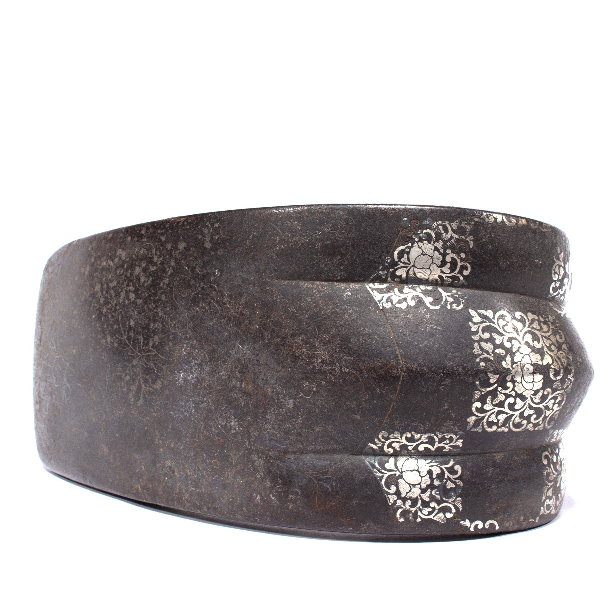 Japanese Antique Abumi Stirrup with Floral Check Silver Inlay