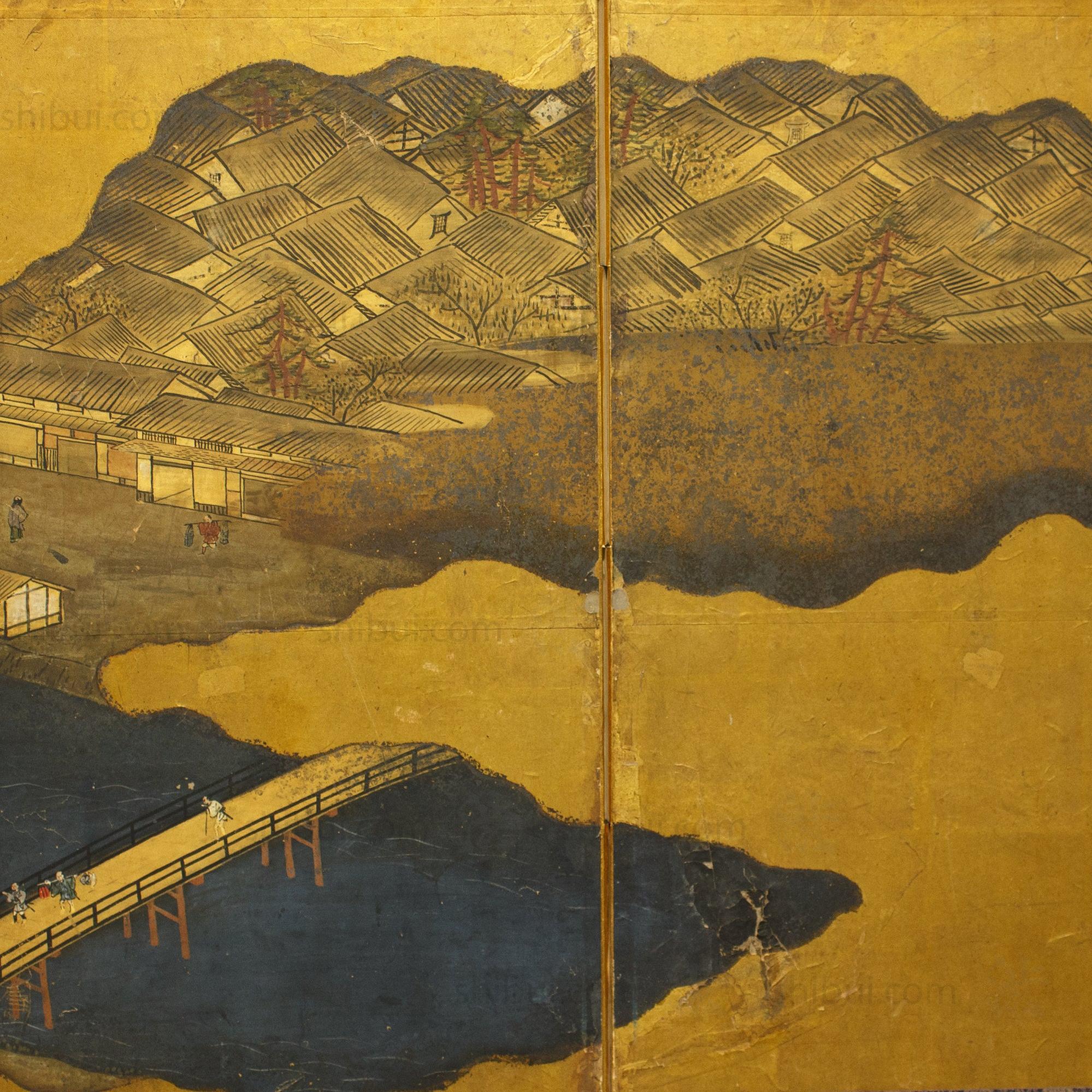 River Bridges Gold Folding Screen