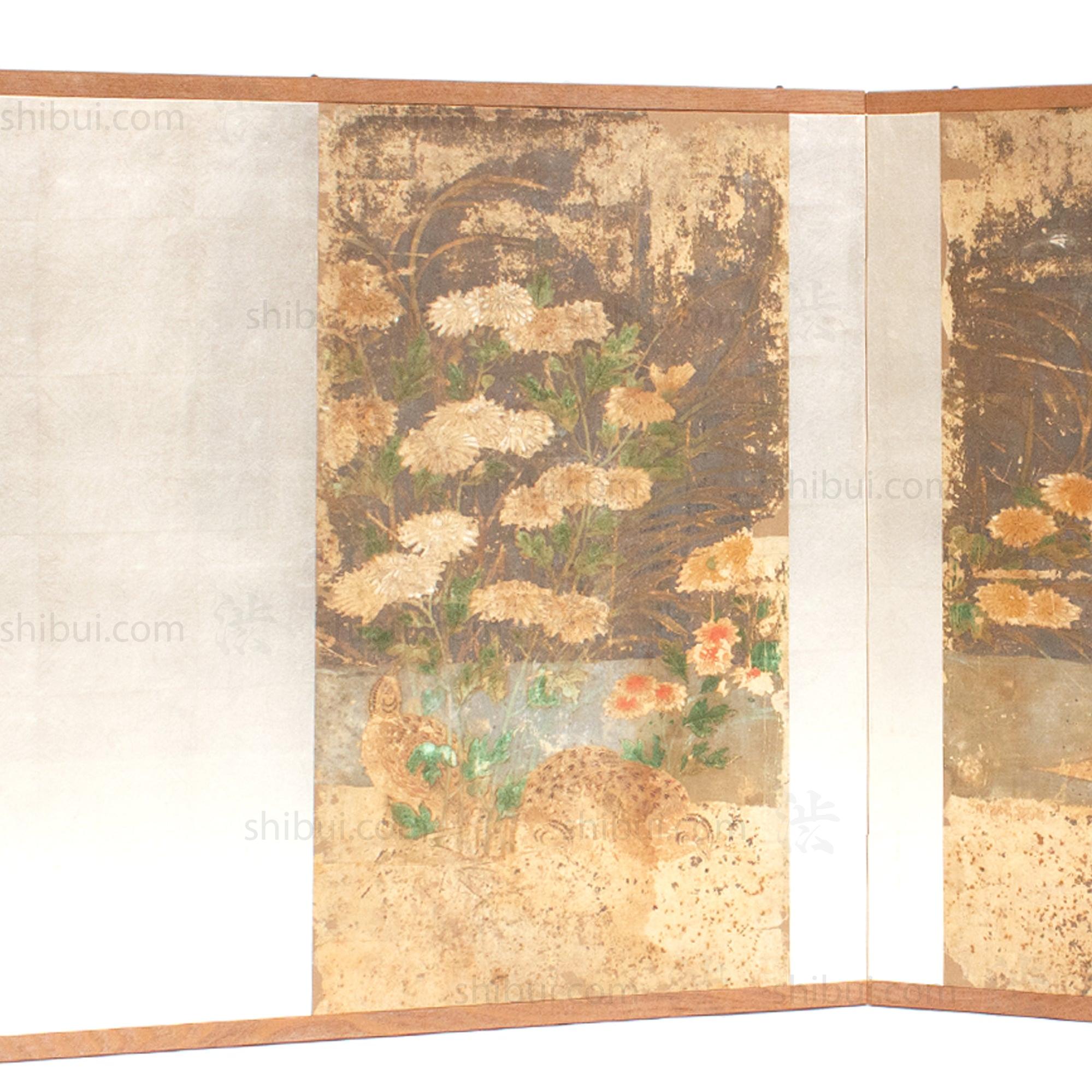 Quail Furosaki Byobu Screen