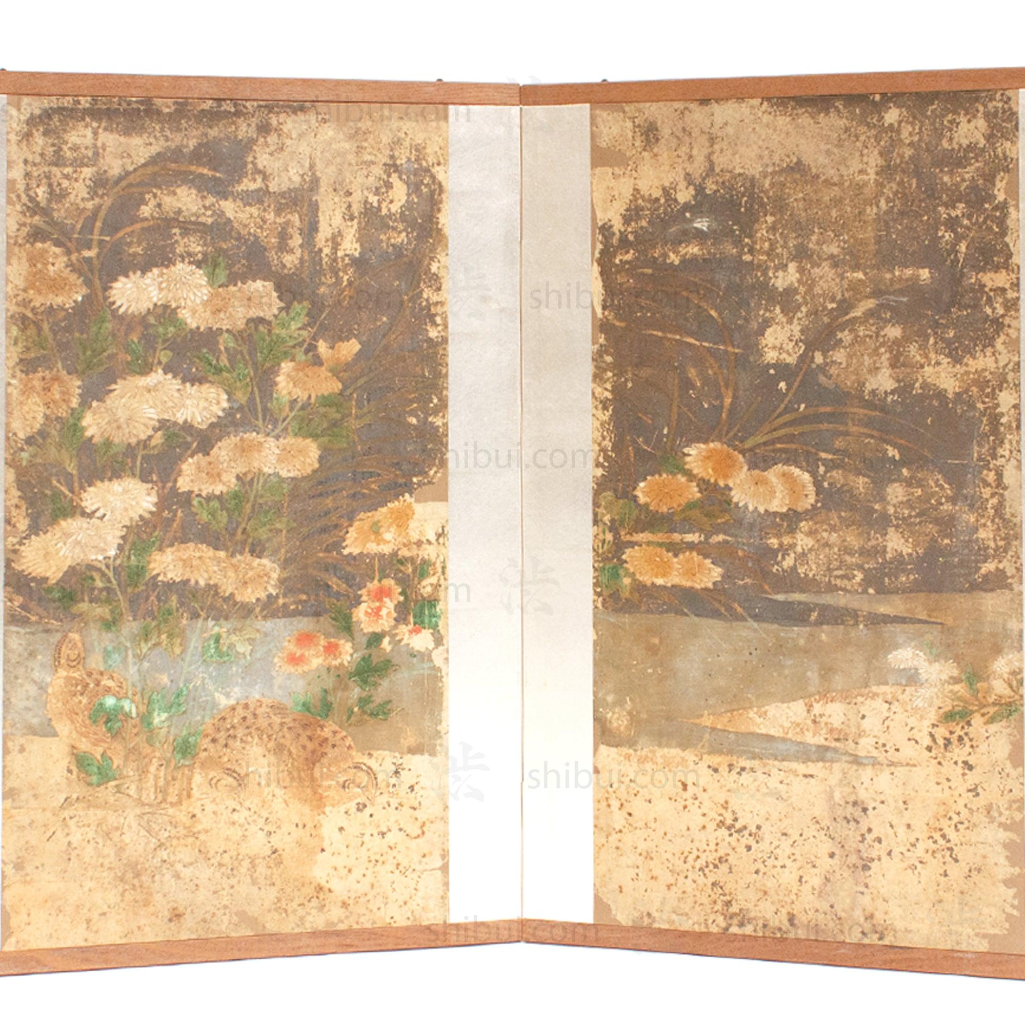 Quail Furosaki Byobu Screen