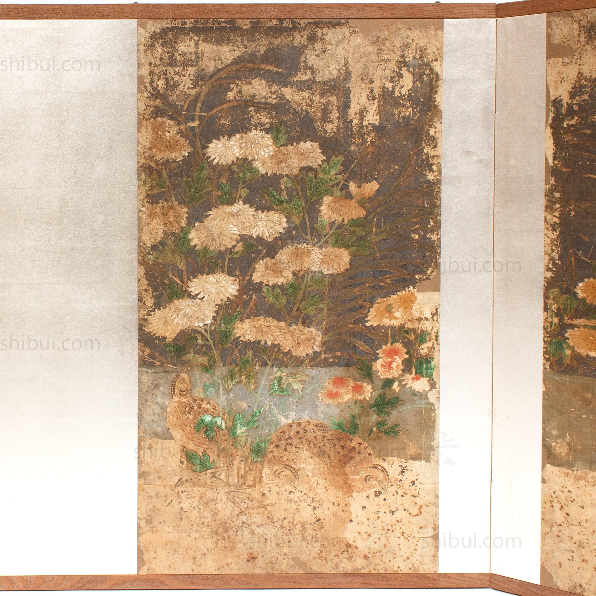 Quail Furosaki Byobu Screen