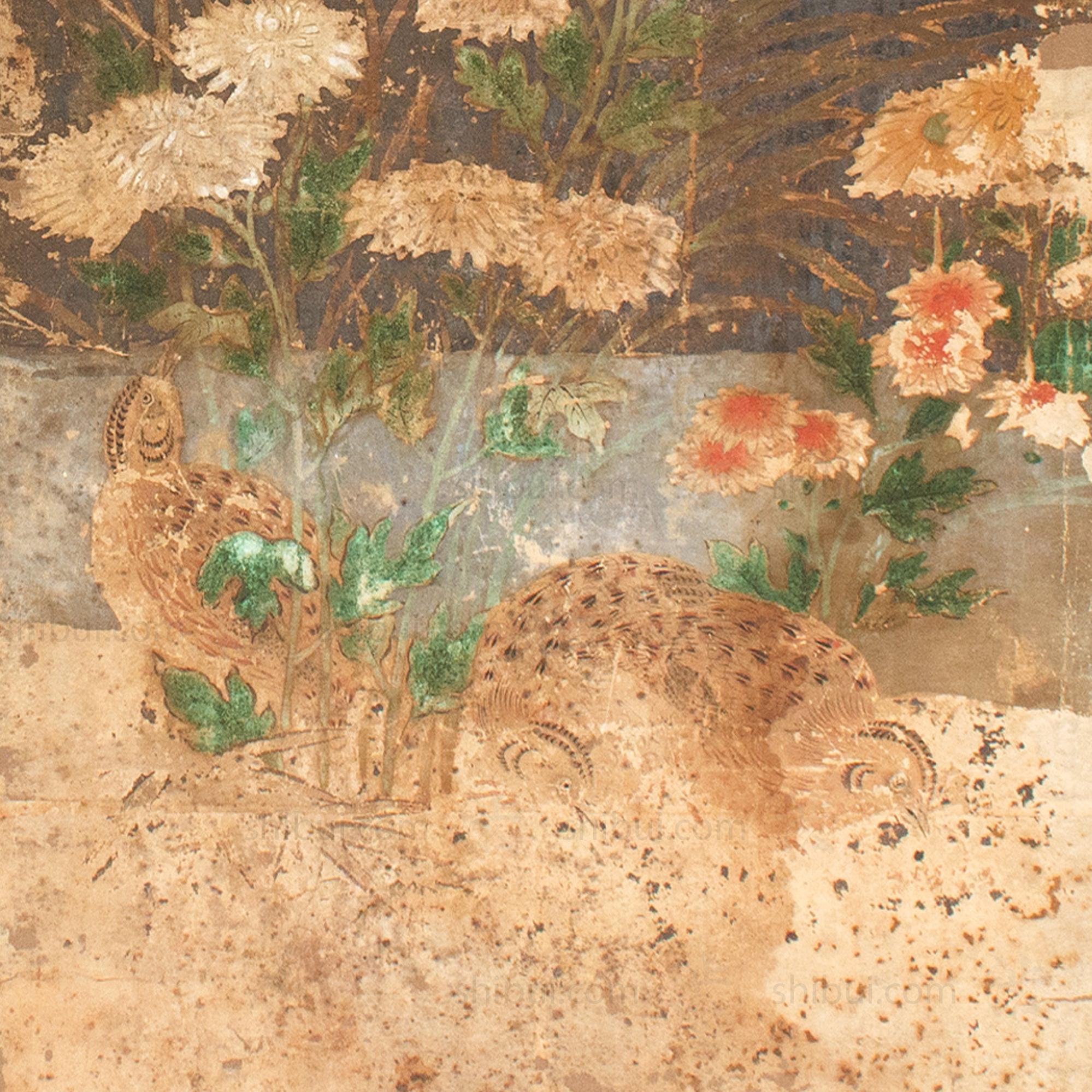 Quail Furosaki Byobu Screen