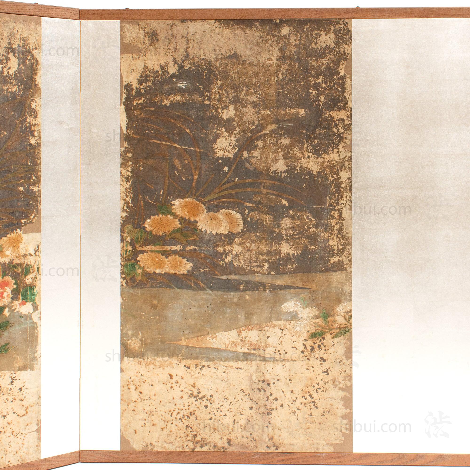 Quail Furosaki Byobu Screen