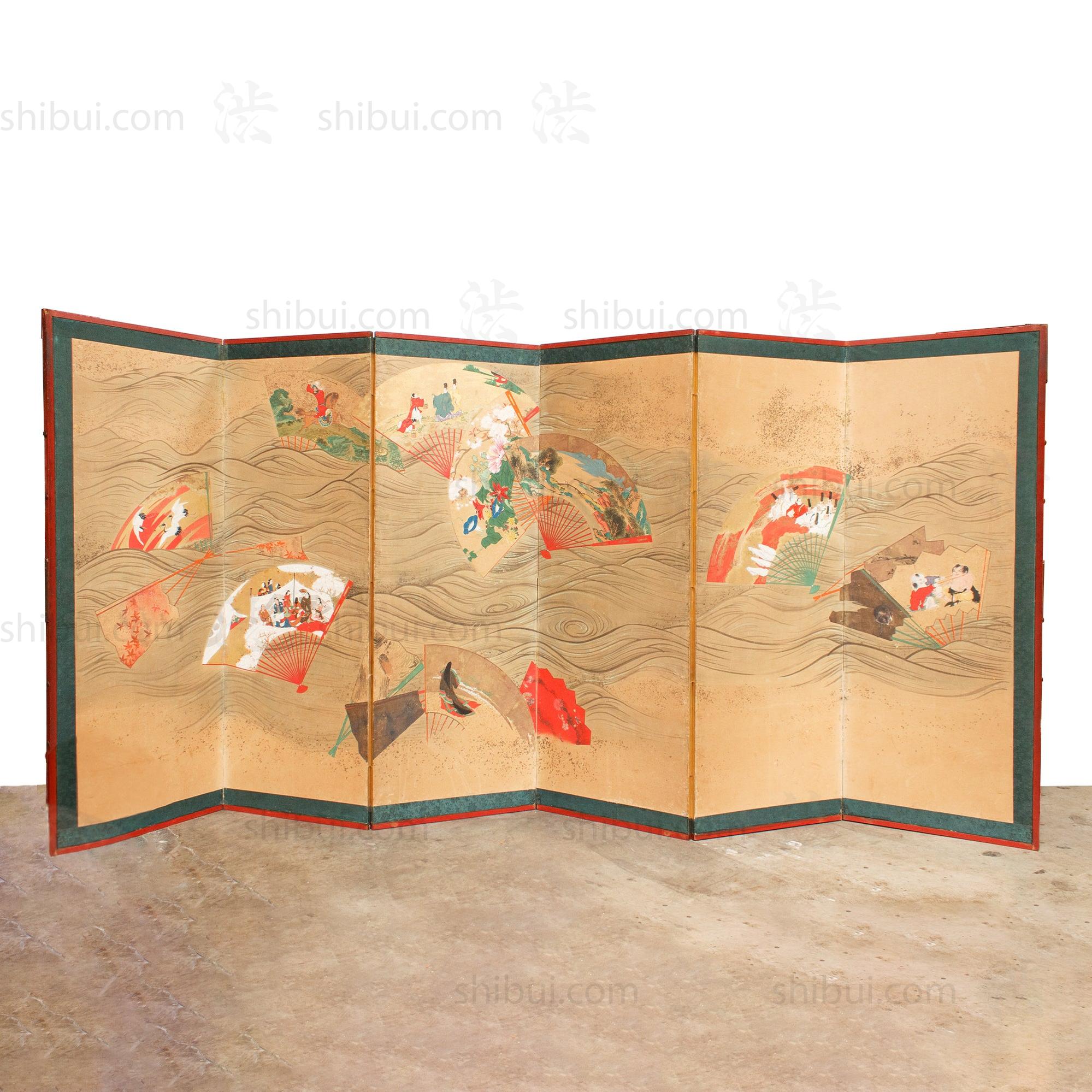 Japanese Antique Gold Fans Folding Screen