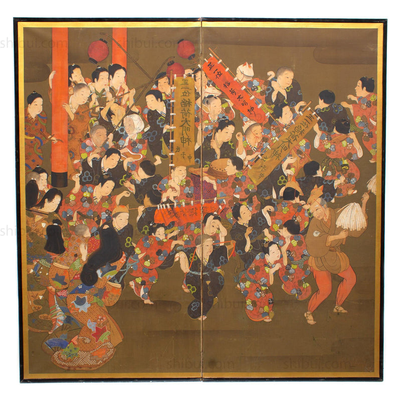 Lively Inari Daimyojin - Fox Festival Folding Screen