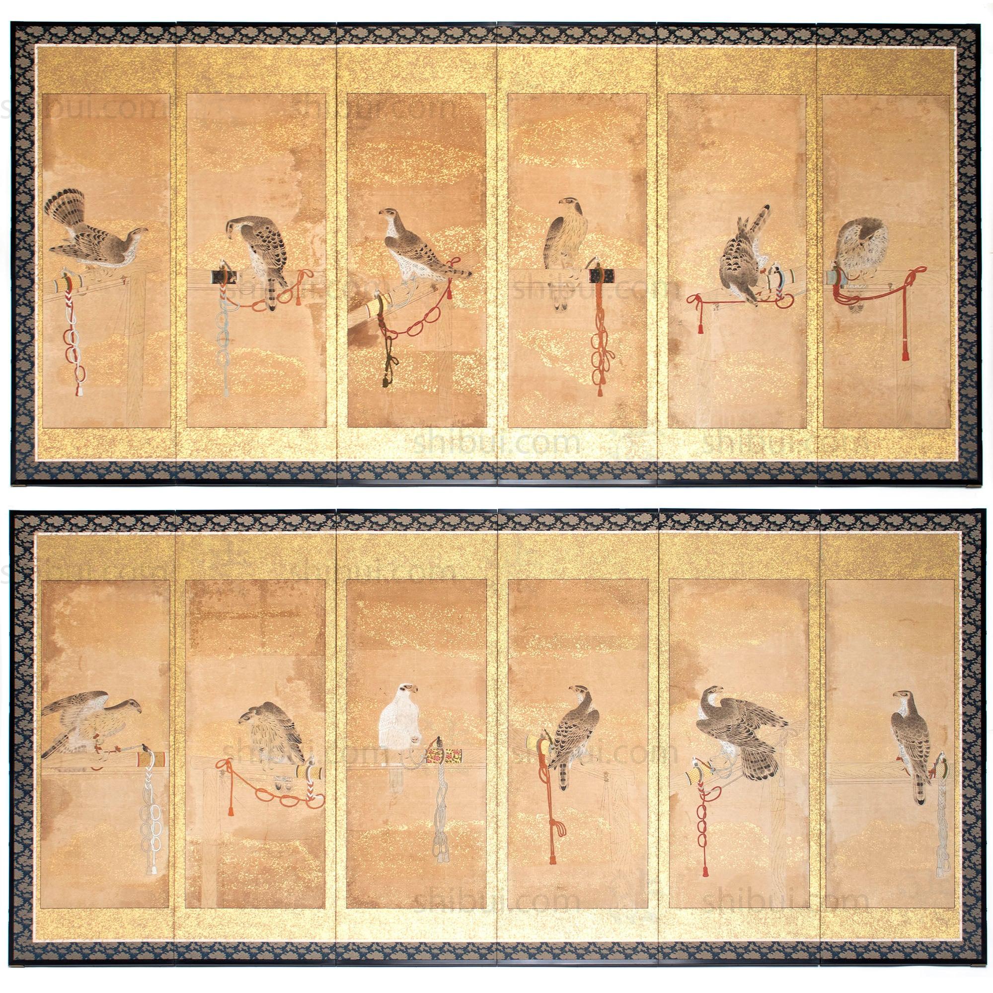 Hunting Hawks | Pair of 6 Panel Screens