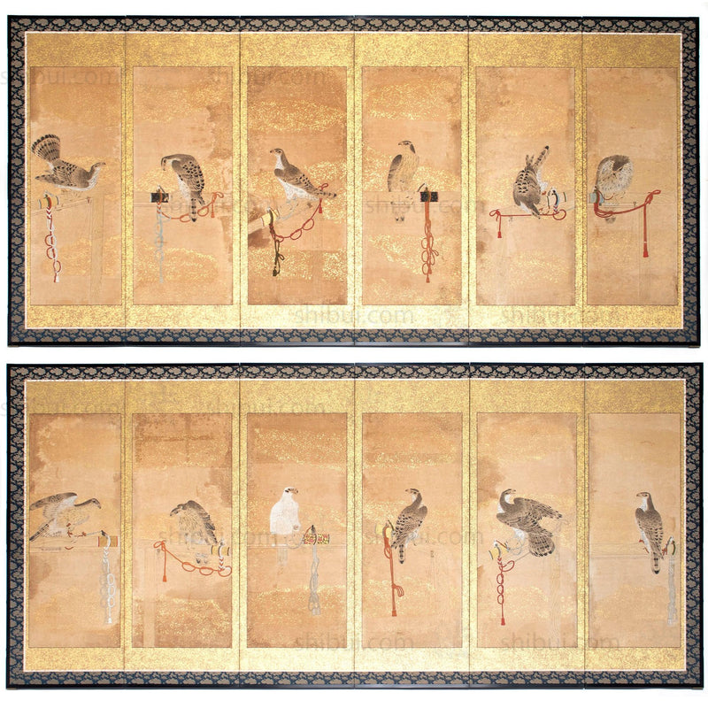 Hunting Hawks | Pair of 6 Panel Screens