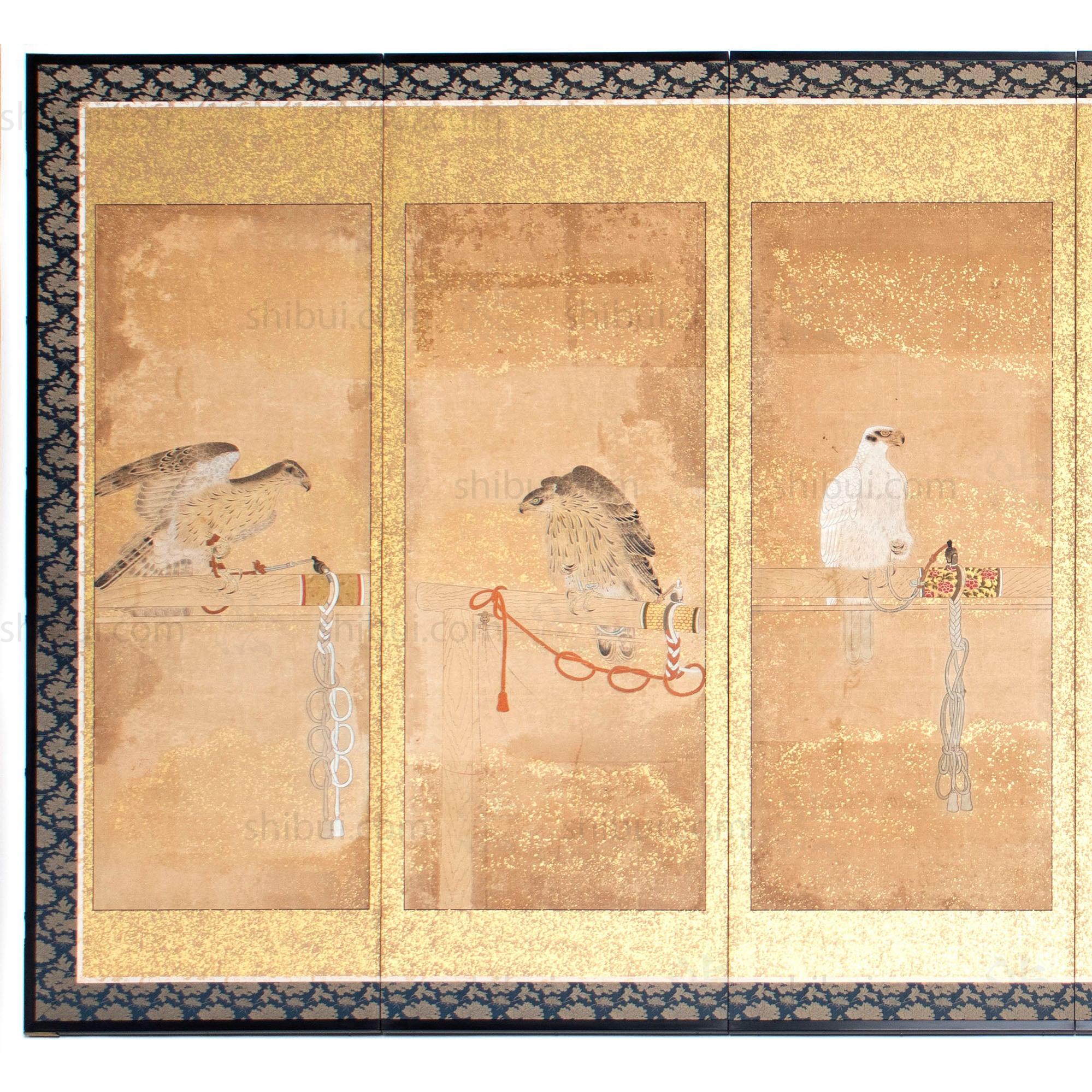 Hunting Hawks | Pair of 6 Panel Screens