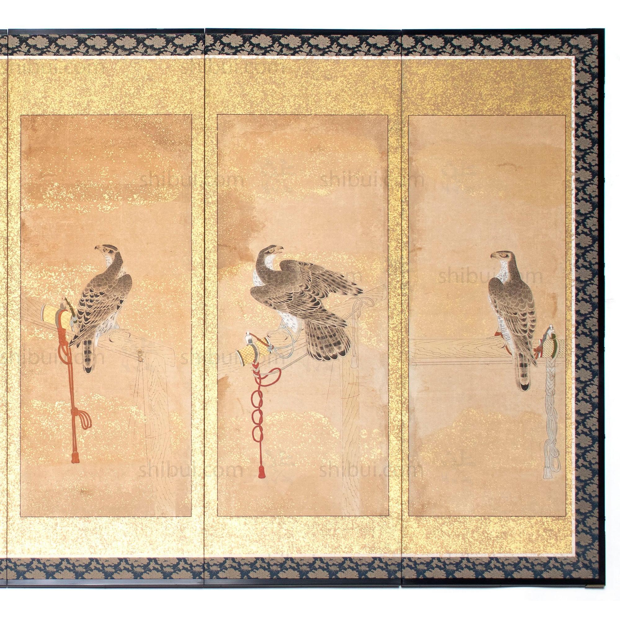 Hunting Hawks | Pair of 6 Panel Screens
