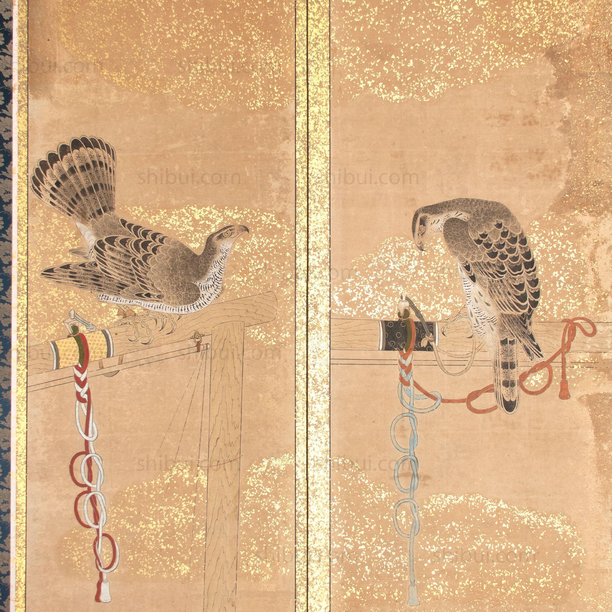 Hunting Hawks | Pair of 6 Panel Screens