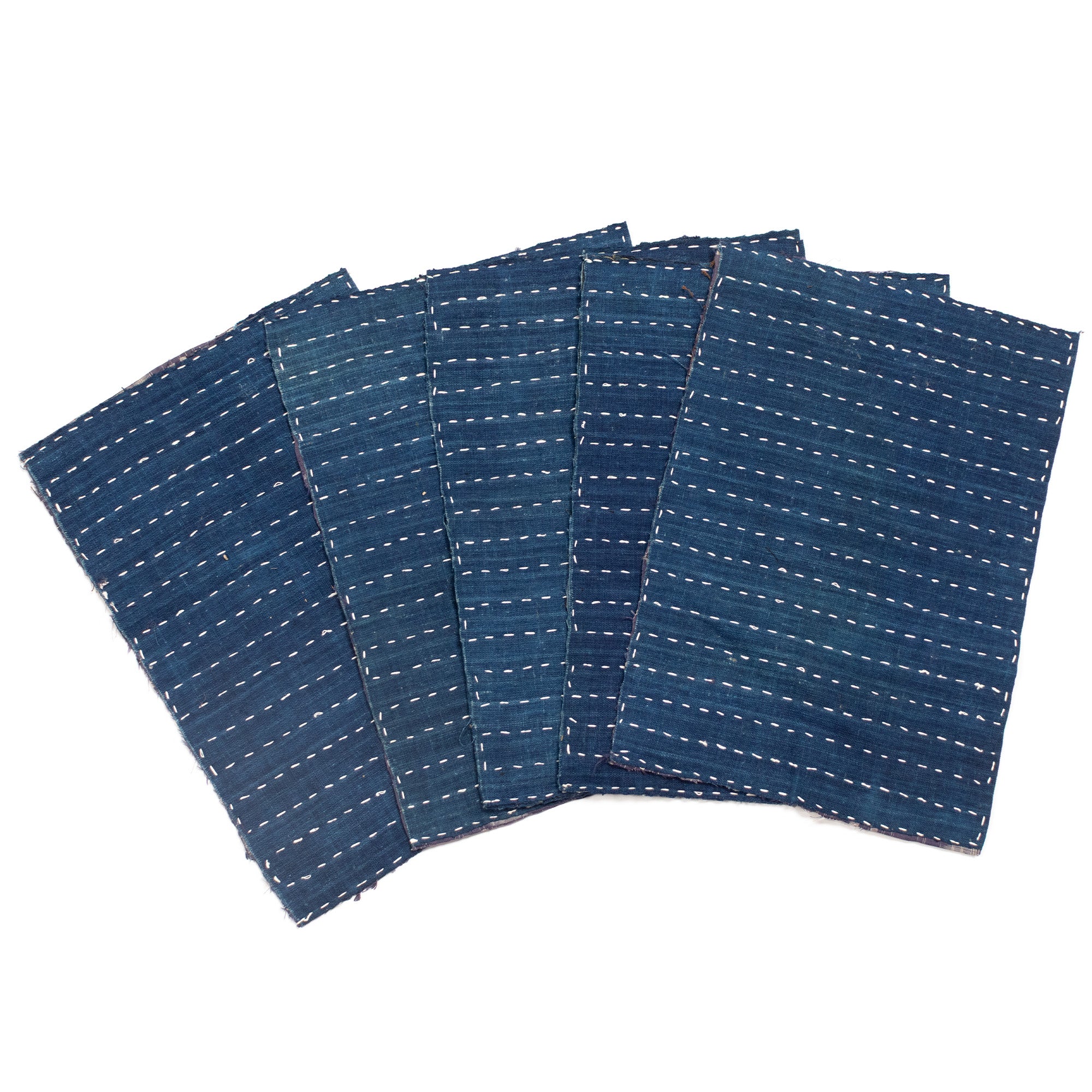 Indigo Sashiko Zokin Set of 5 | Small Sashiko Placemats