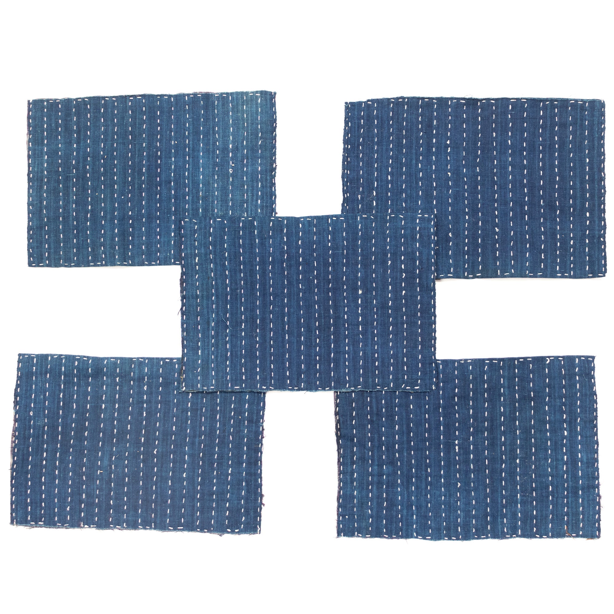 Indigo Sashiko Zokin Set of 5 | Small Sashiko Placemats