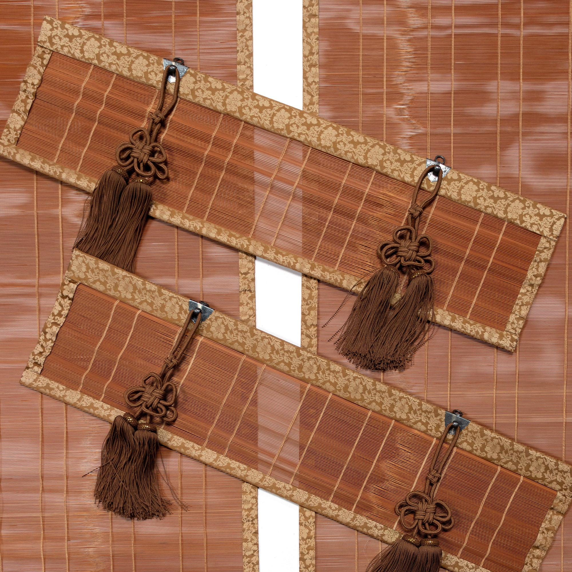 Sudare with Brocade Border| Split Bamboo Blind | Set of 2 long and 2 short.