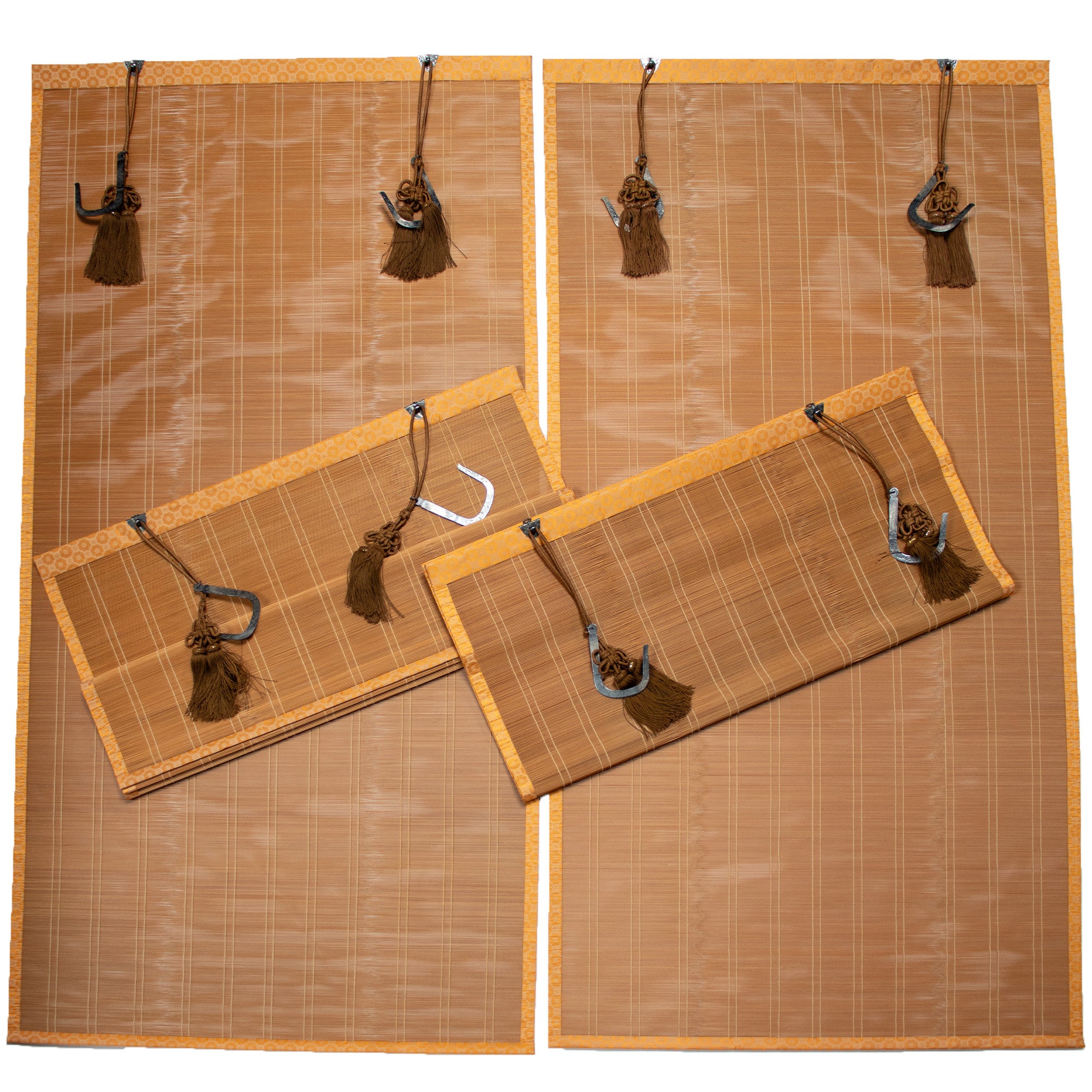 Sudare with Brocade Border| Split Bamboo Blind | Set of 4
