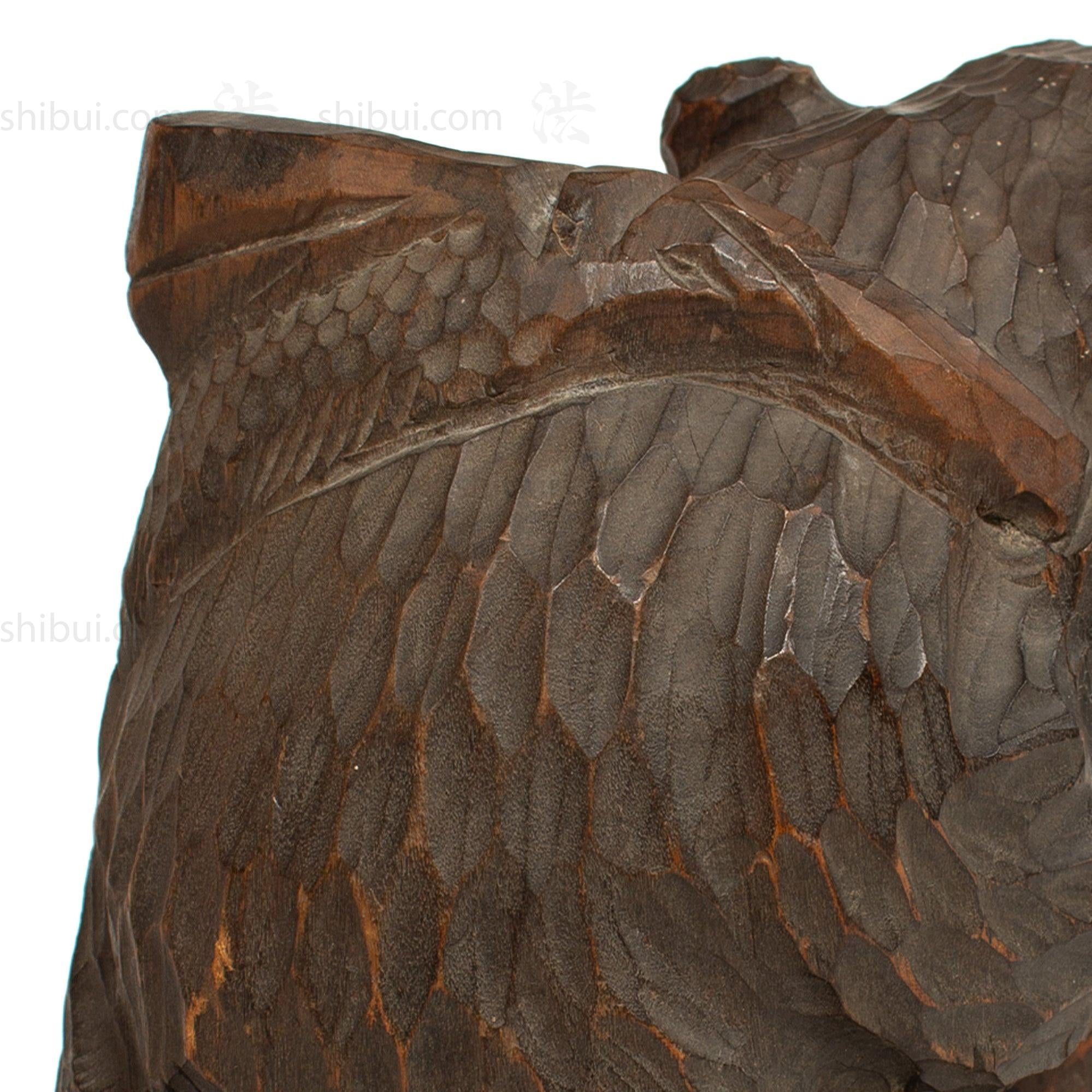 Kibori Kuma | Hand Carved Wood Bear | Japanese Hand Carved Bear with Fishing Pole and Salmon