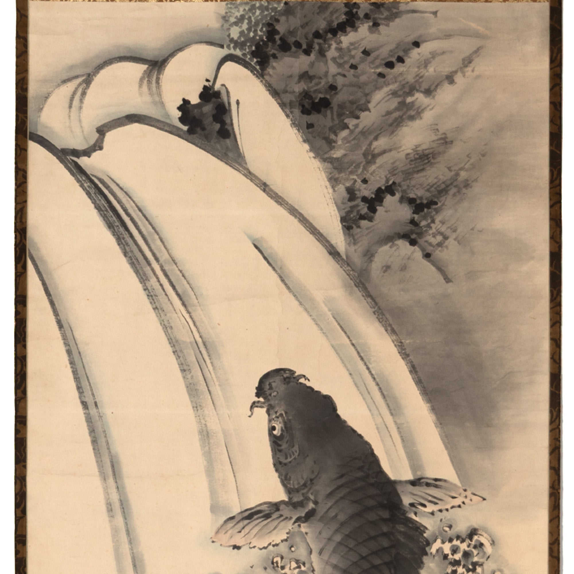Sumi-e Koi And Waterfall Scroll