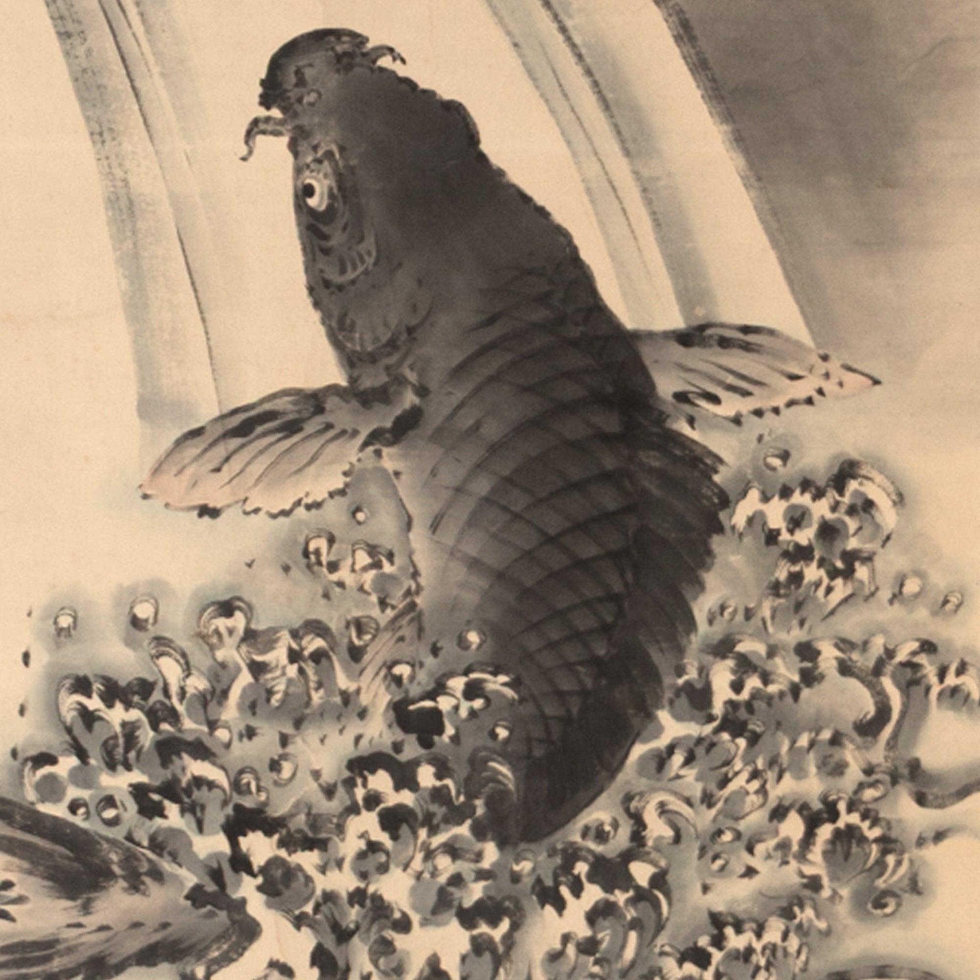 Sumi-e Koi And Waterfall Scroll
