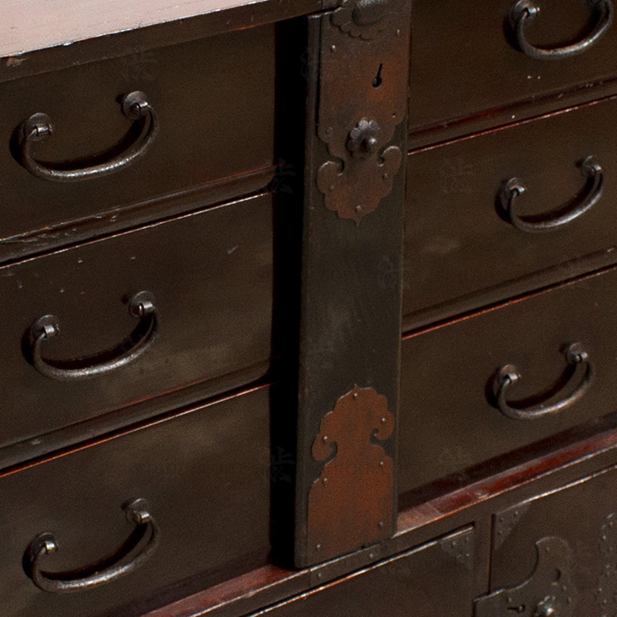 Black Lacquer Sakata Ko Dansu | Small Japanese Antique Tansu Chest