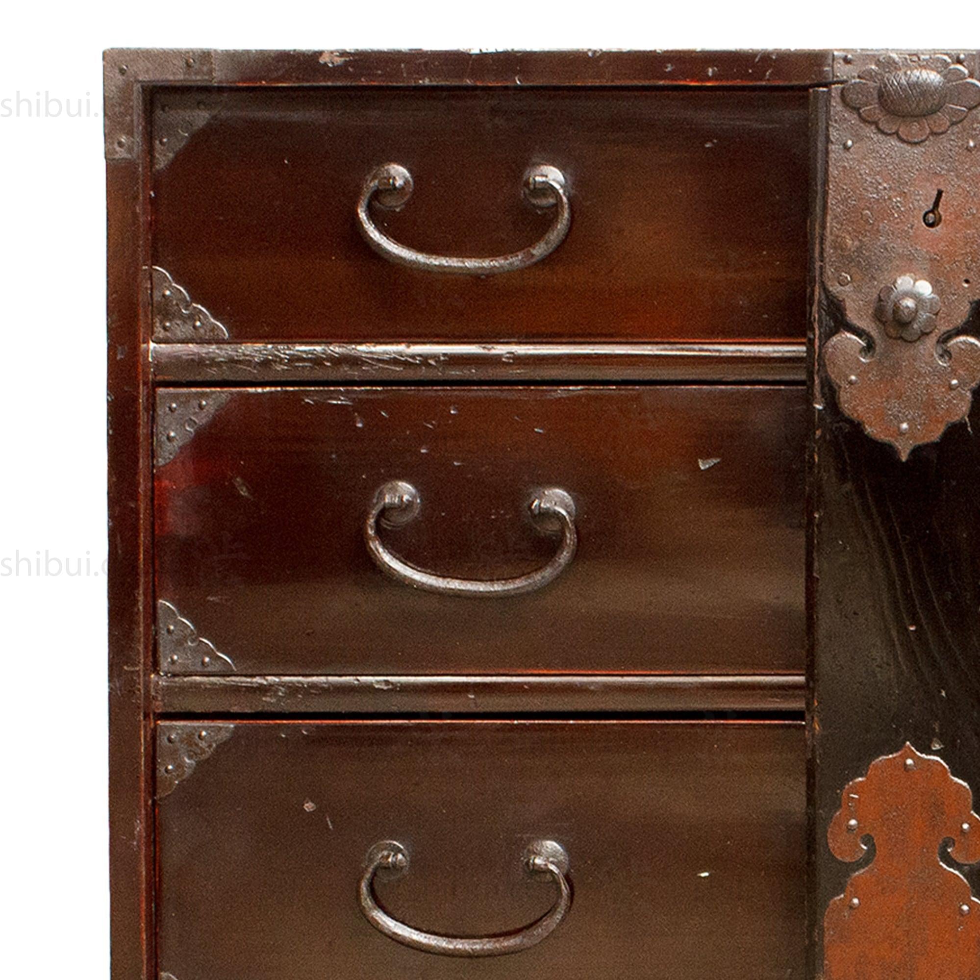 Black Lacquer Sakata Ko Dansu | Small Japanese Antique Tansu Chest